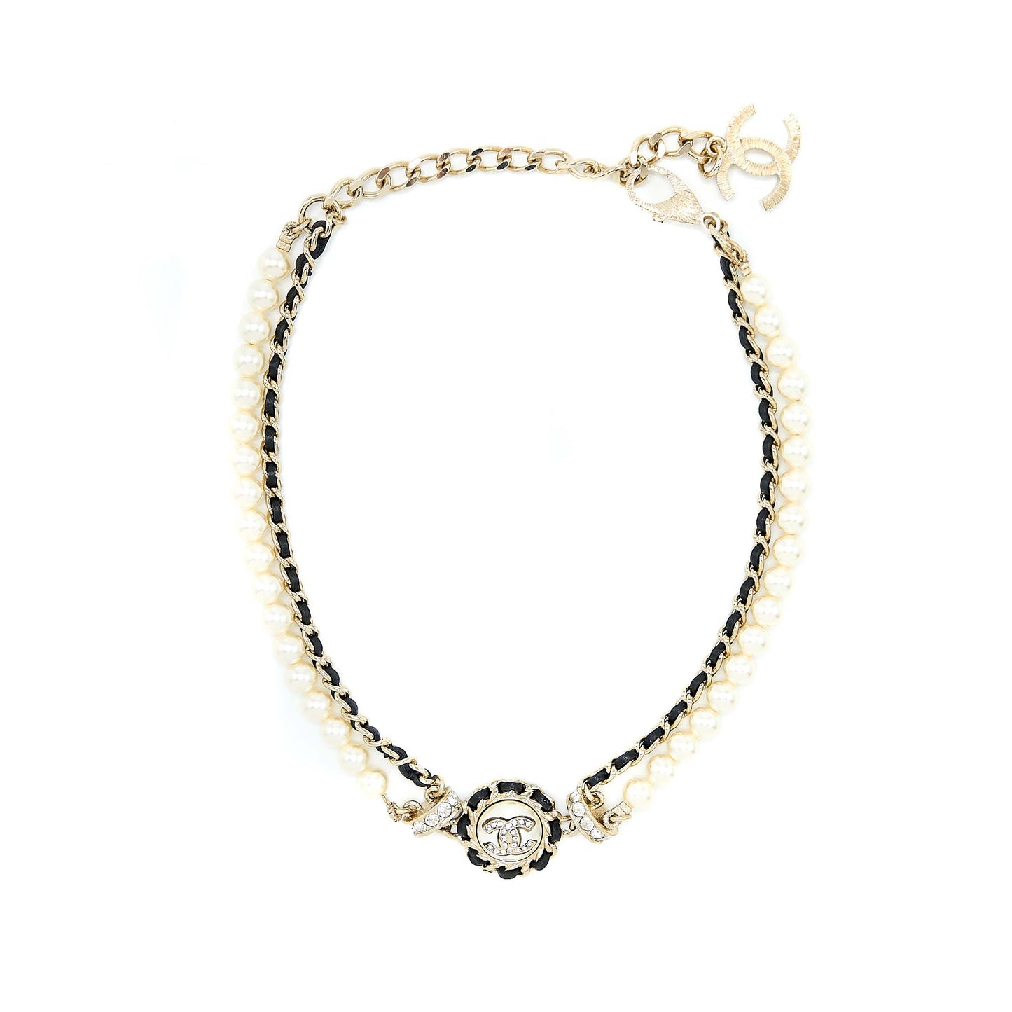 Chanel 21K Pearl Choker Light Tone Gold Handbag Gold Tone