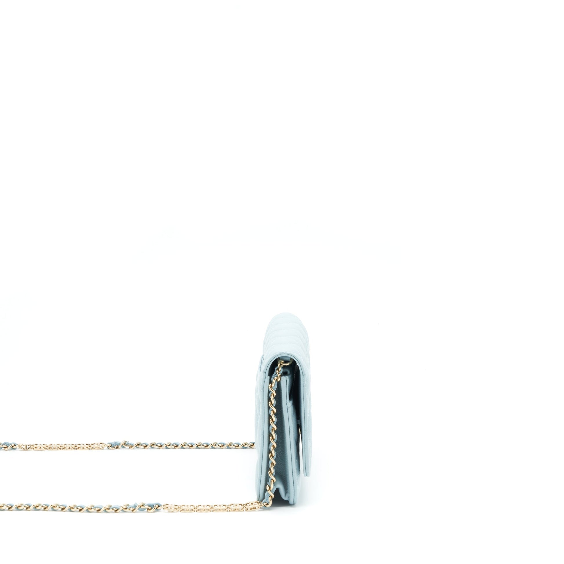 Chanel 22P On CC Logo Caviar Light Blue Wallet Case