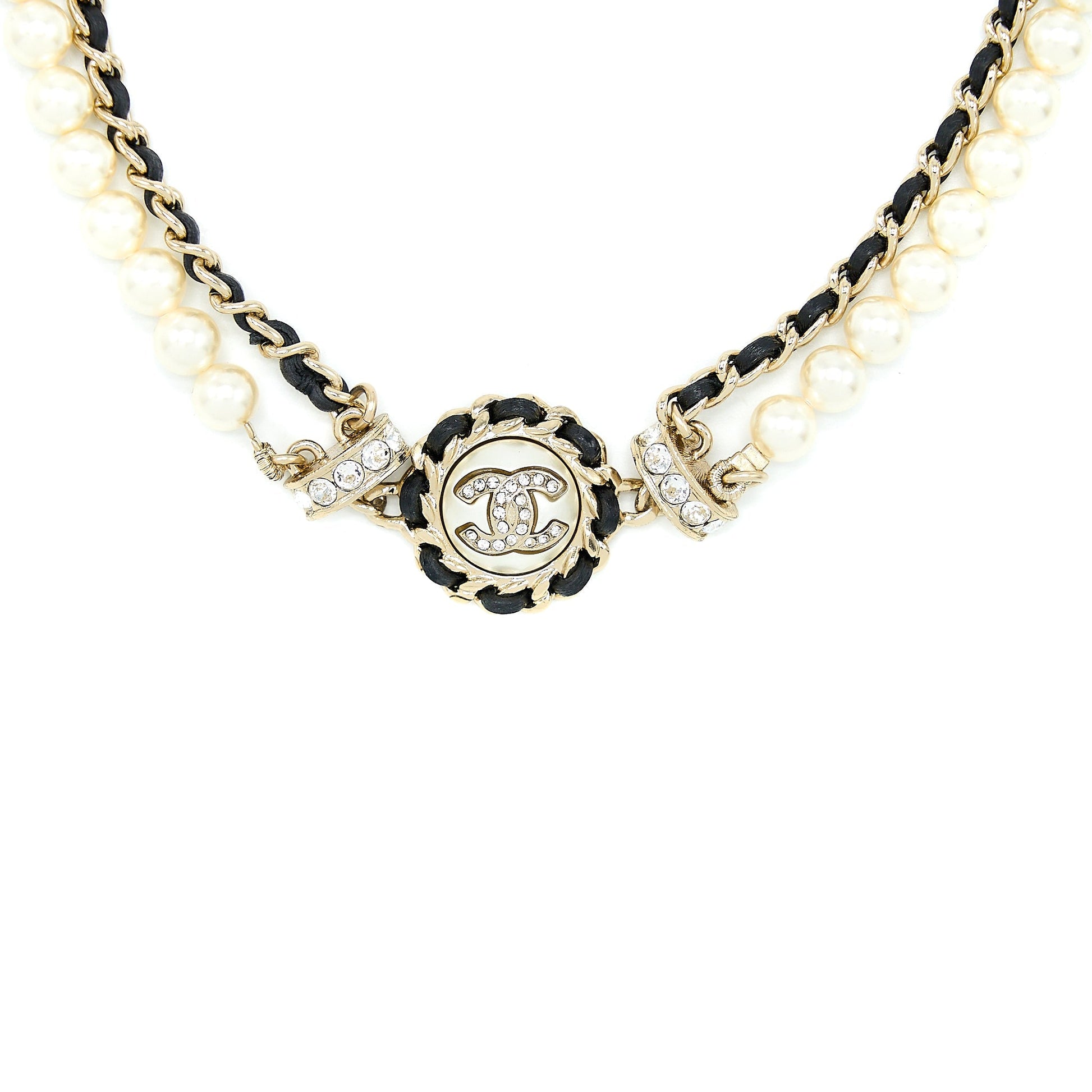 Chanel 21K Pearl Choker Light Tone Gold Handbag Gold Tone
