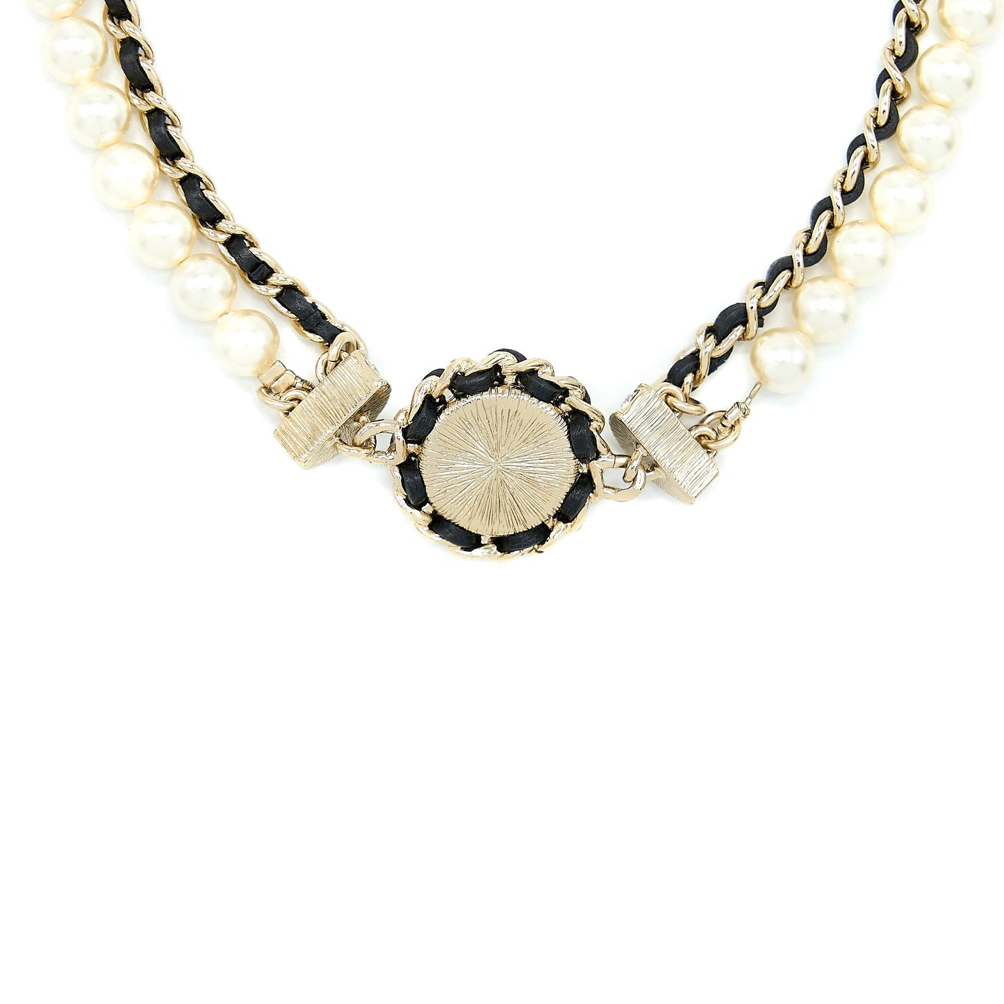 Chanel 21K Pearl Choker Light Tone Gold Handbag Gold Tone