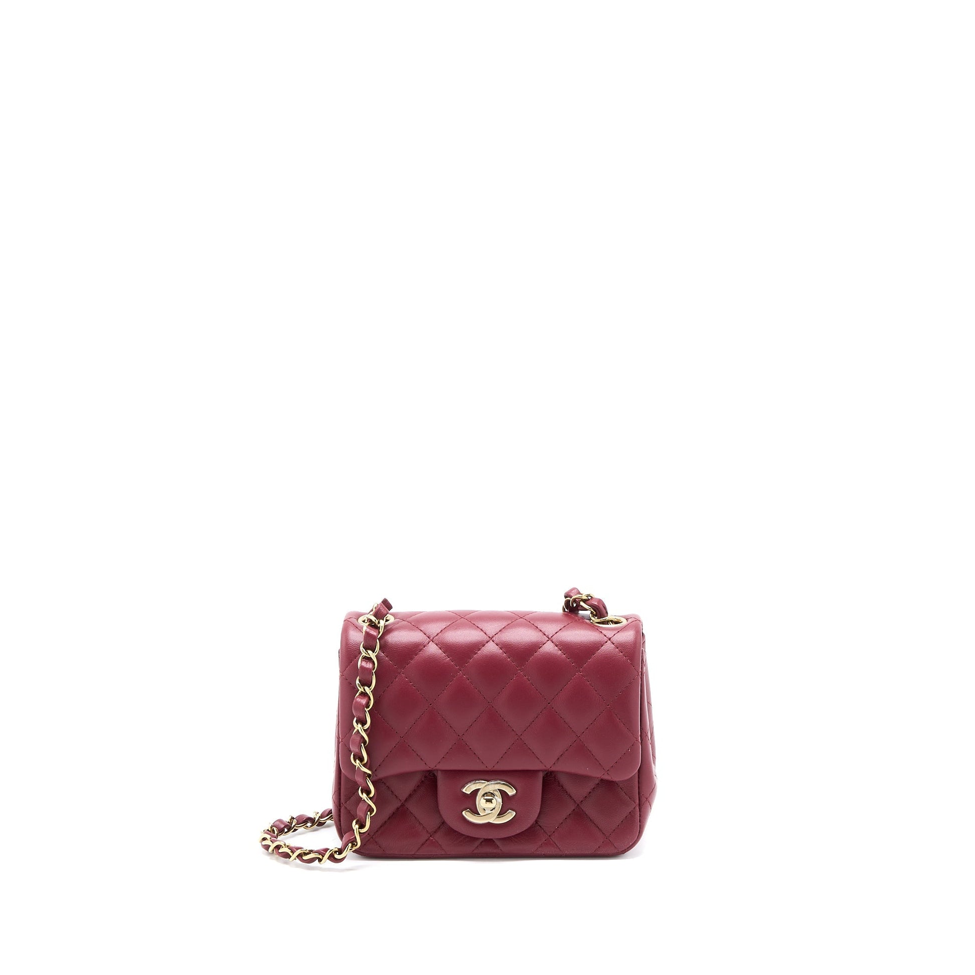 Chanel 22A Square Flap Lambskin Burgundy LGHW Shoulder Bag