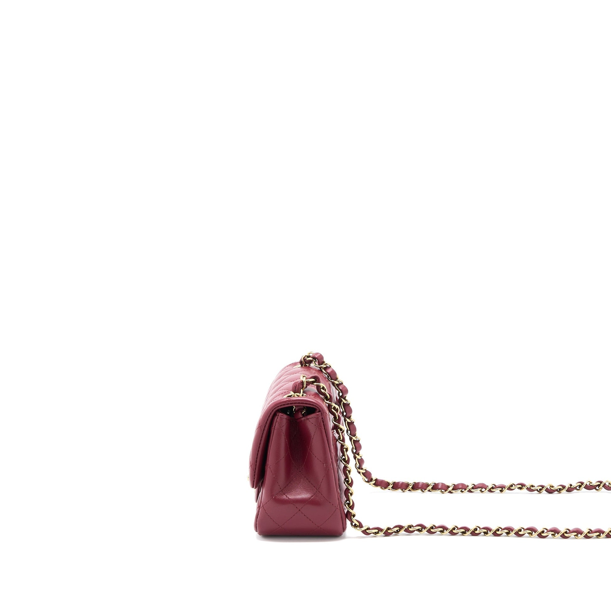 Chanel 22A Square Flap Lambskin Burgundy LGHW Shoulder Bag