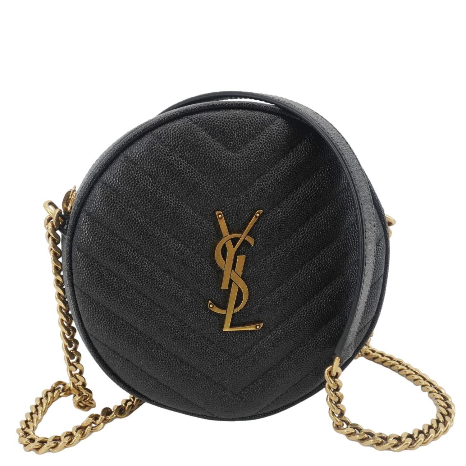 YSL Saint Laurent Yves Round Chevron Camera Crossbody Bag Leather Black