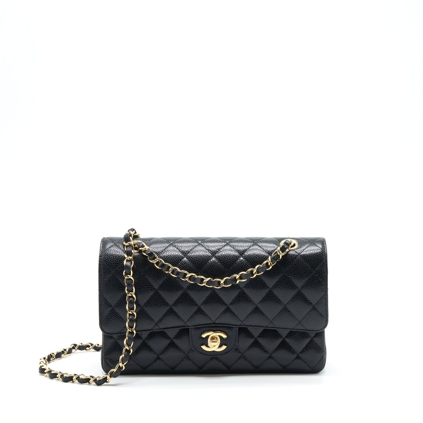 Chanel Classic Double Flap Caviar GHW Microchip Black Shoulder Bag