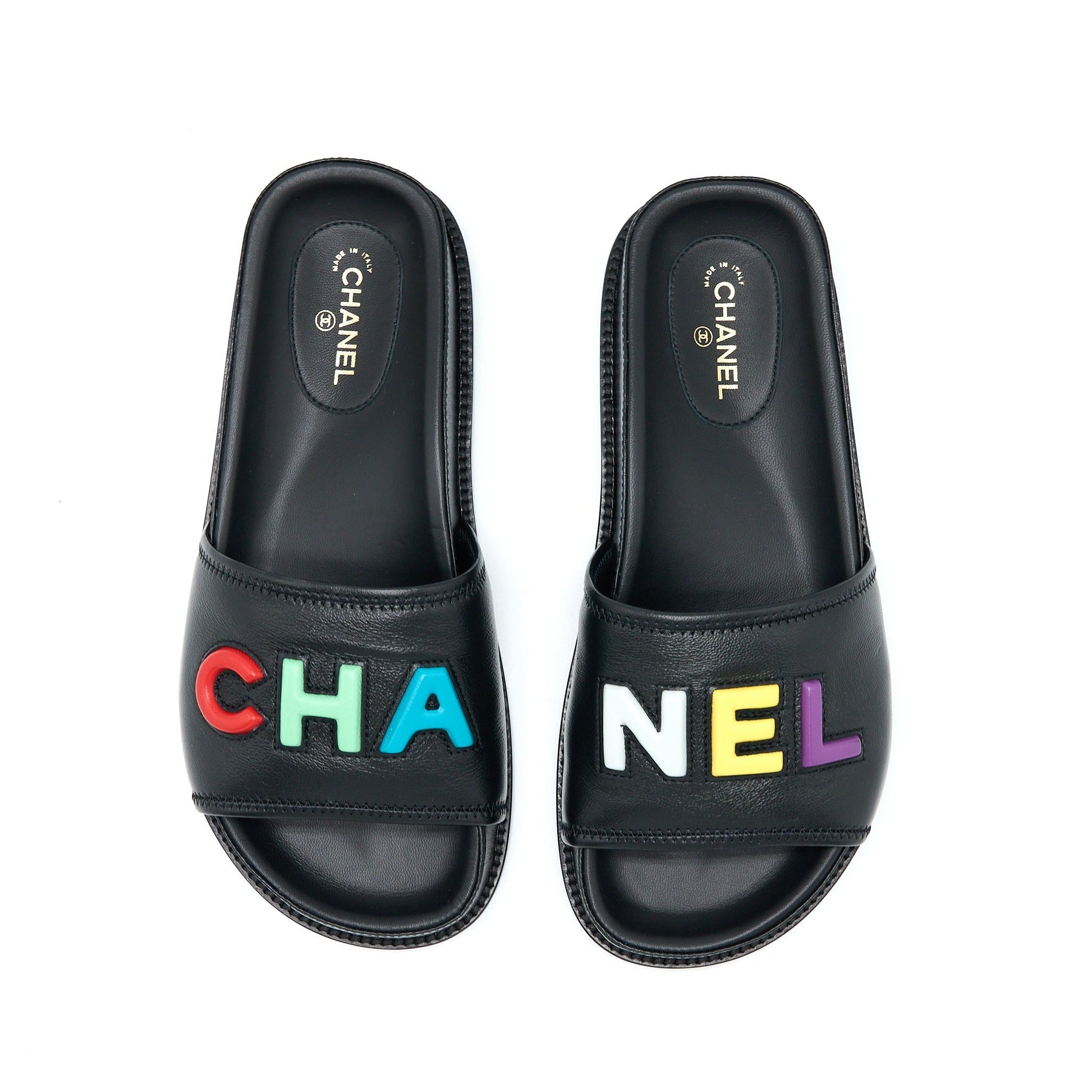 Chanel Logo Multicolour Letter Slides Black Handbag