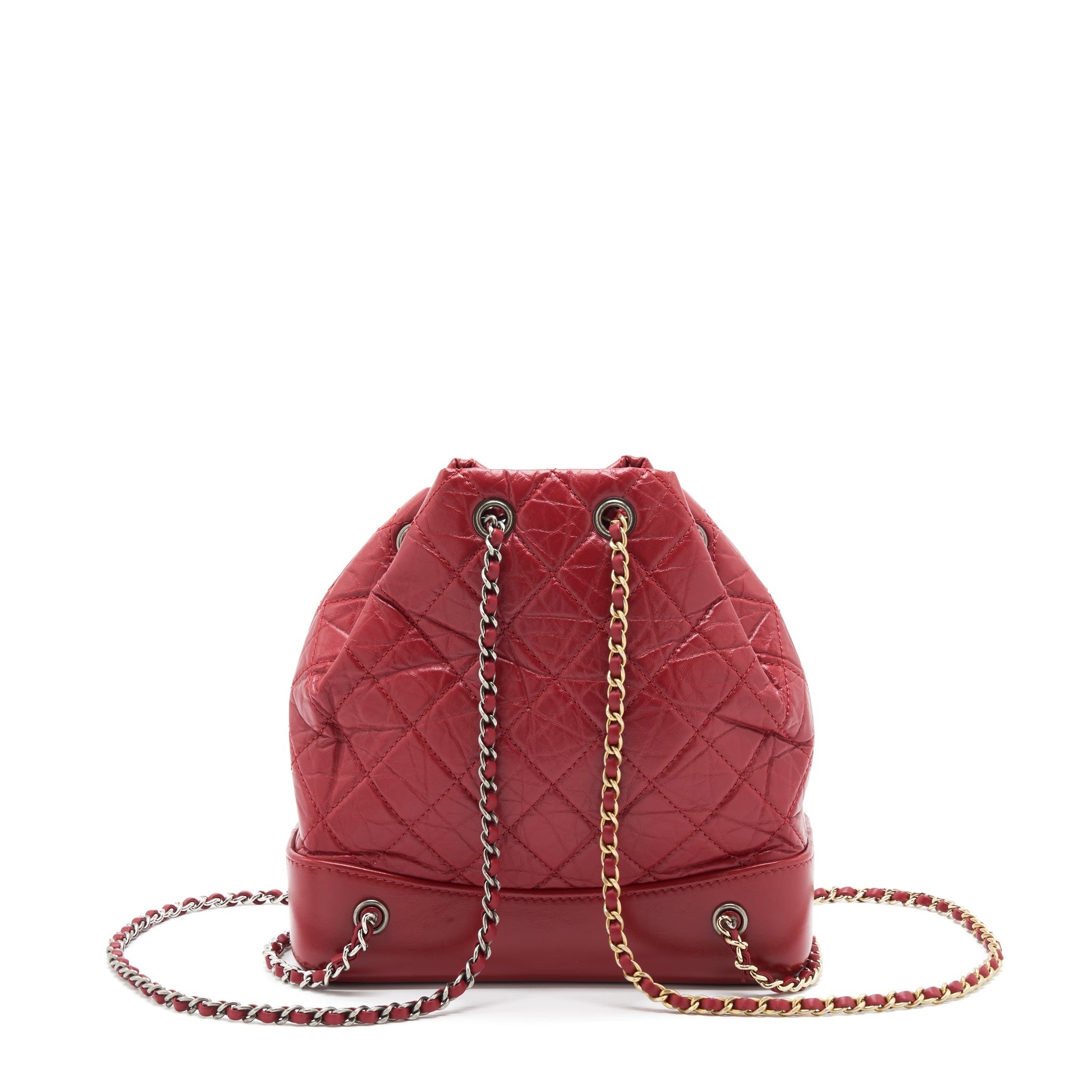 Chanel Gabrielle Backpack Aged Calfskin Ruthenium Sliver Red Gold Small