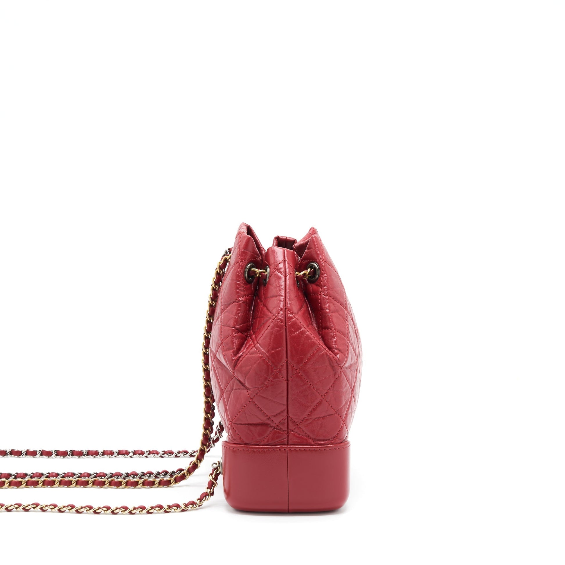 Chanel Gabrielle Backpack Aged Calfskin Ruthenium Sliver Red Gold Small