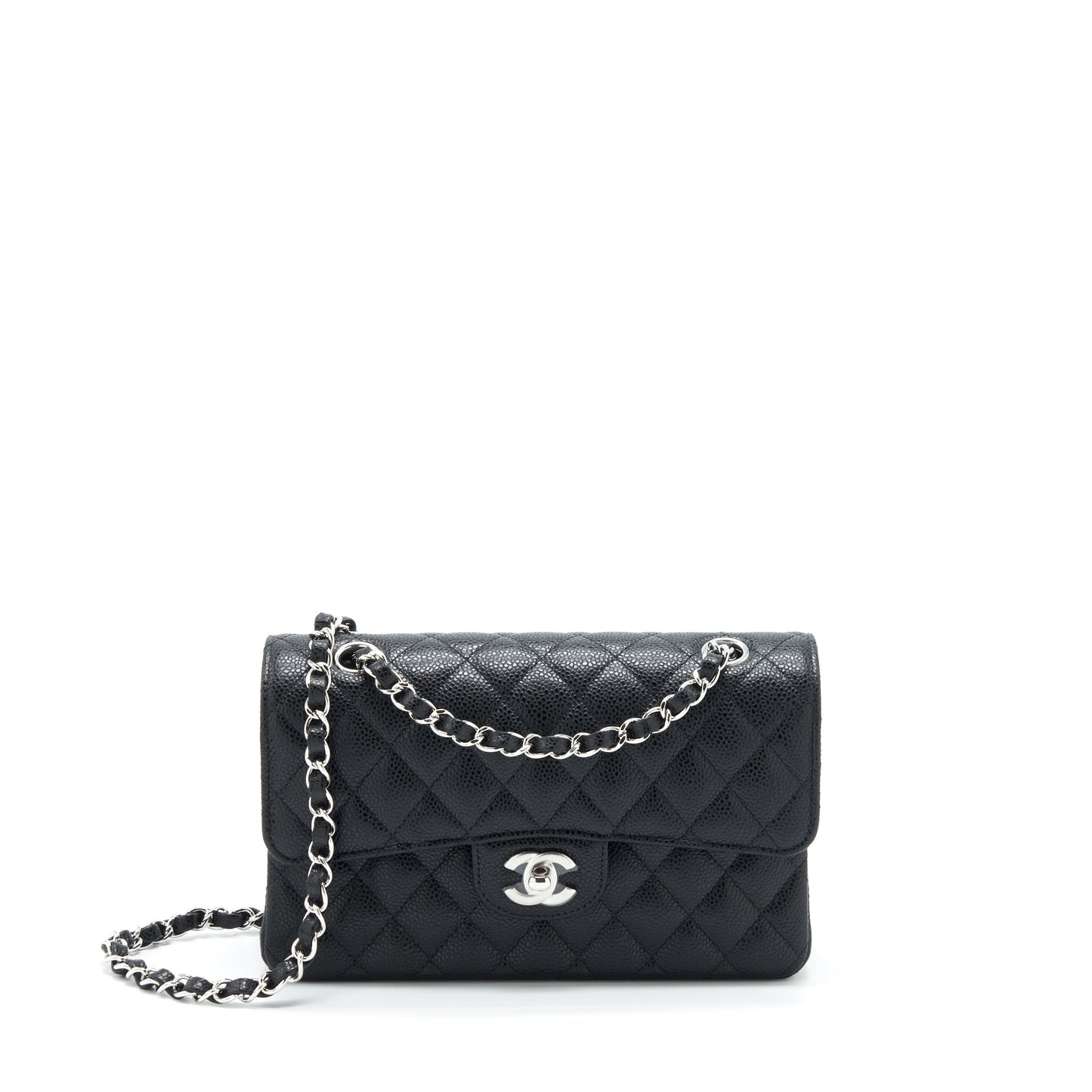 Chanel Classic Double Flap Caviar SHW Microchip Black Small Shoulder Bag