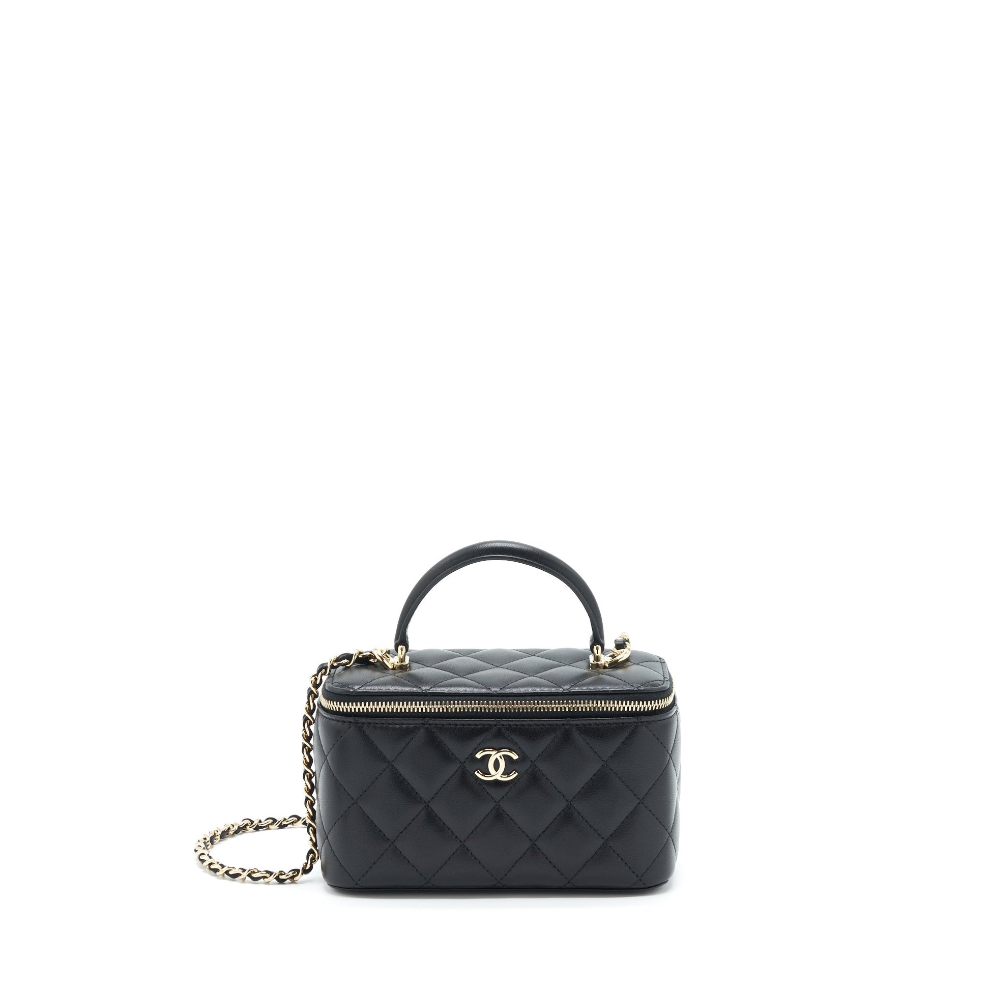 Chanel Top Handle Long Vanity Lambskin LGHW Black Handbag Black Lghw