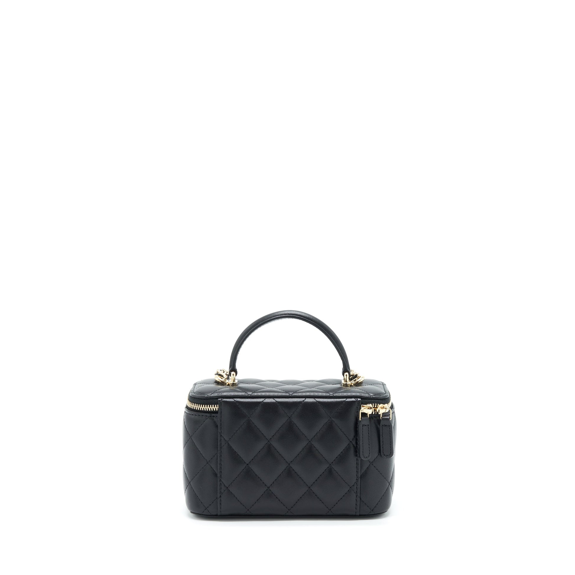 Chanel Top Handle Long Vanity Lambskin LGHW Black Handbag Black Lghw