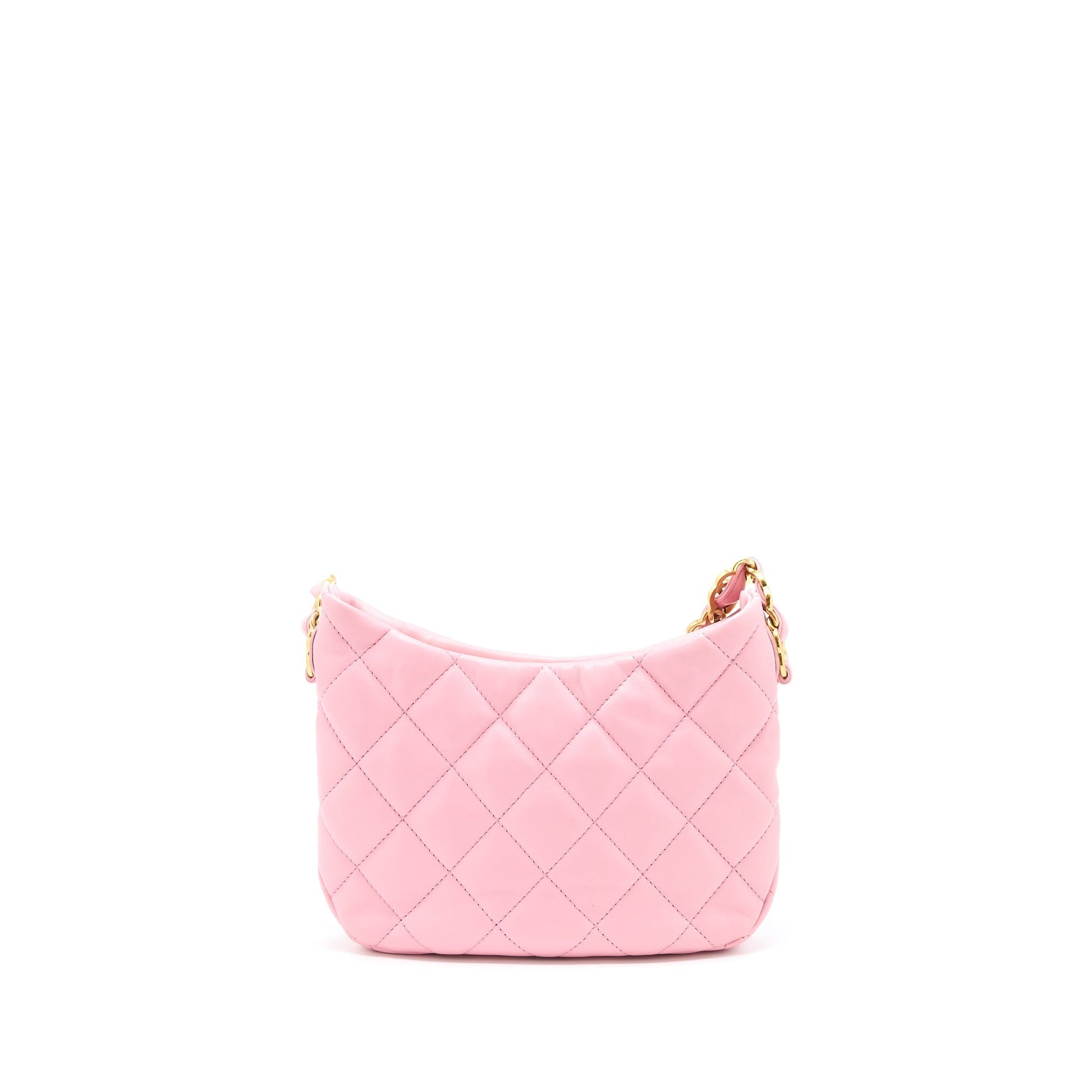 Chanel 22K Hobo Logo Lambskin GHW Microchip Pink Shoulder Bag