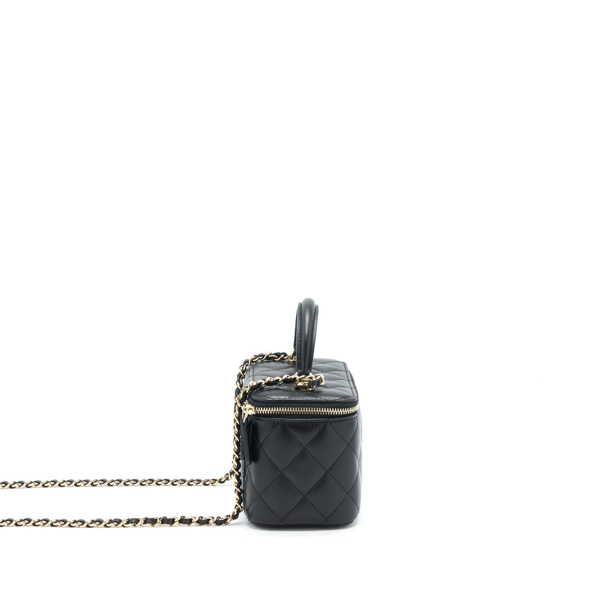 Chanel Top Handle Long Vanity Lambskin LGHW Black Handbag Black Lghw