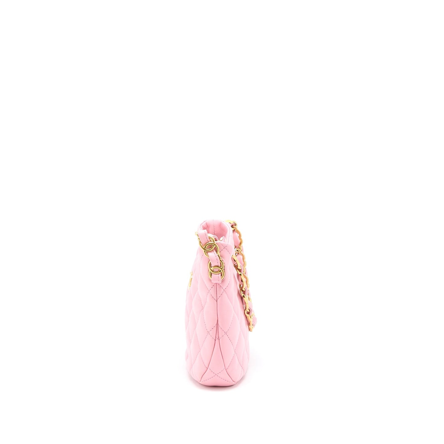 Chanel 22K Hobo Logo Lambskin GHW Microchip Pink Shoulder Bag