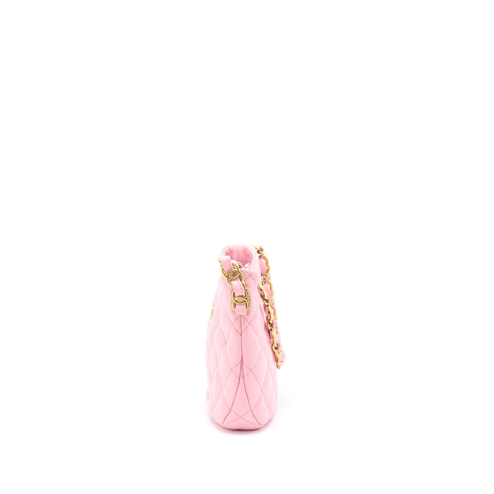 Chanel 22K Hobo Logo Lambskin GHW Microchip Pink Shoulder Bag