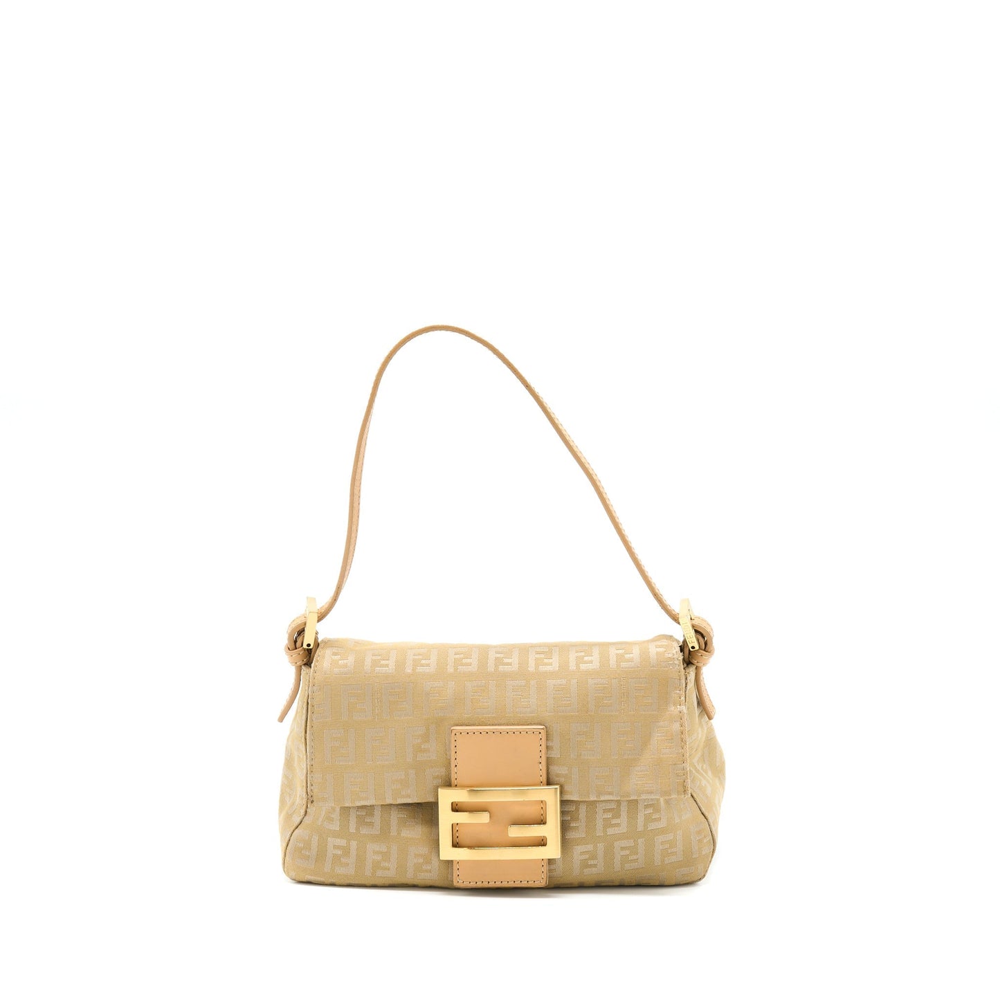 Fendi Mamma Baguette Handbag Canvas Beige Mini Shoulder Bag