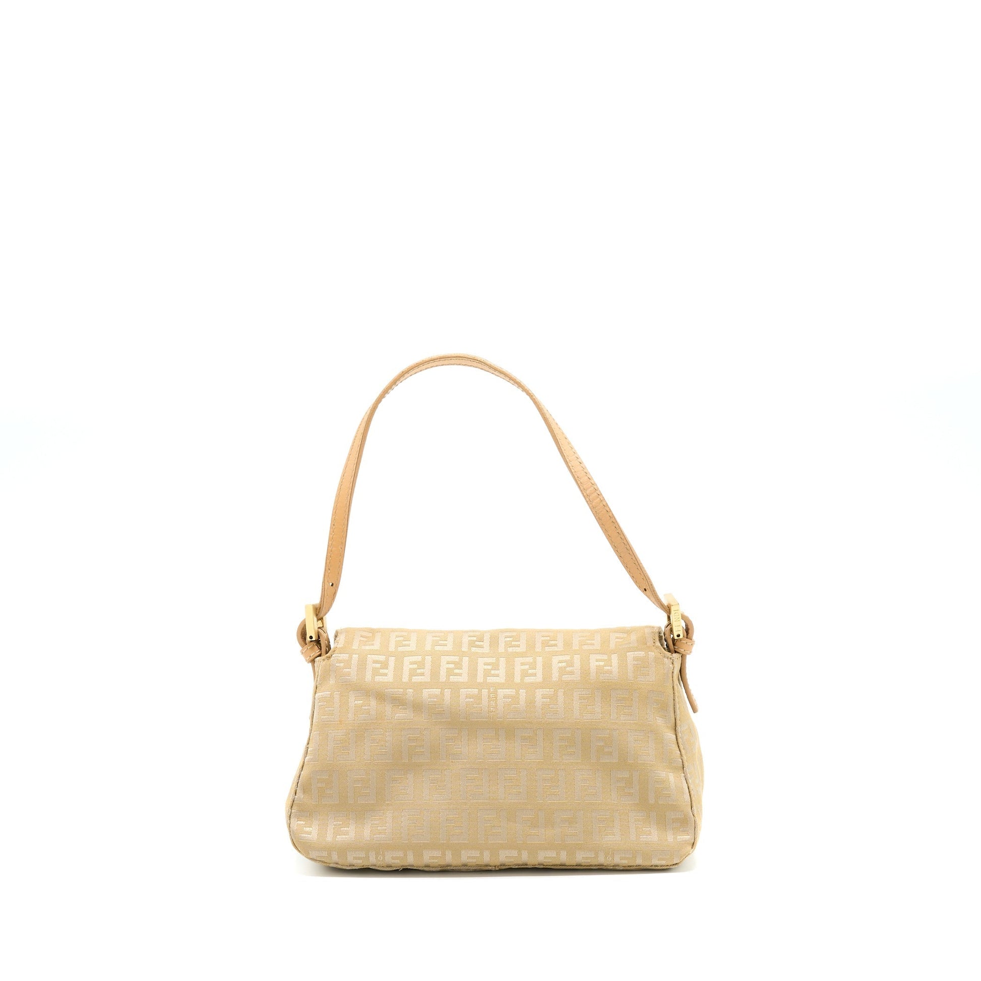 Fendi Mamma Baguette Handbag Canvas Beige Mini Shoulder Bag