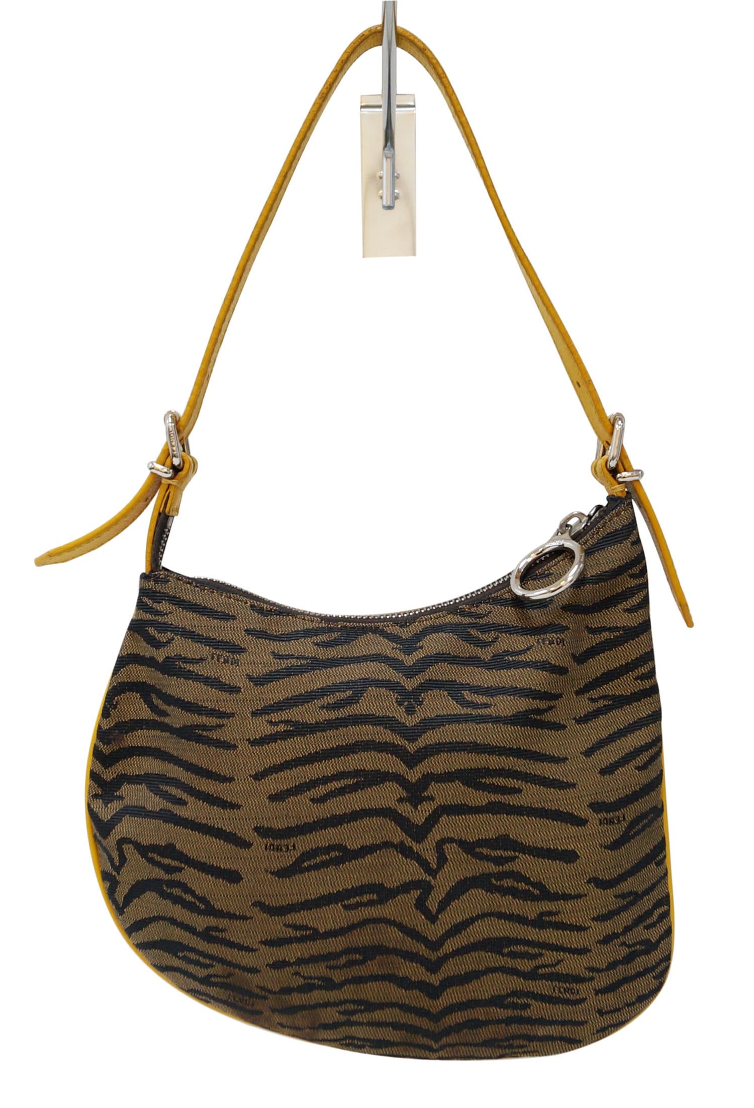 Fendi Zebra Print Oyster Hobo Bag Canvas