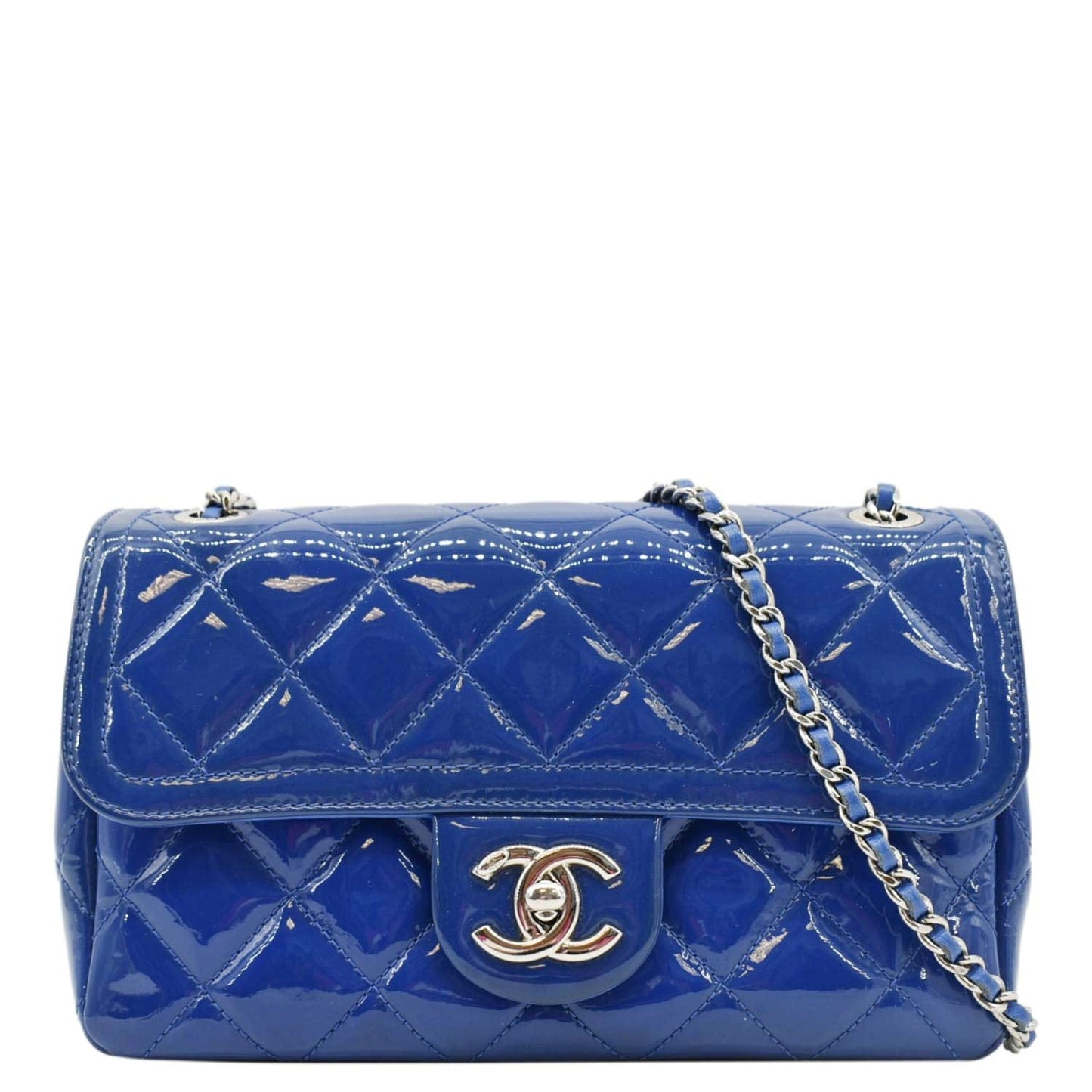 Chanel Coco Shine Flap Quilted Patent Leather Blue Travel Bag