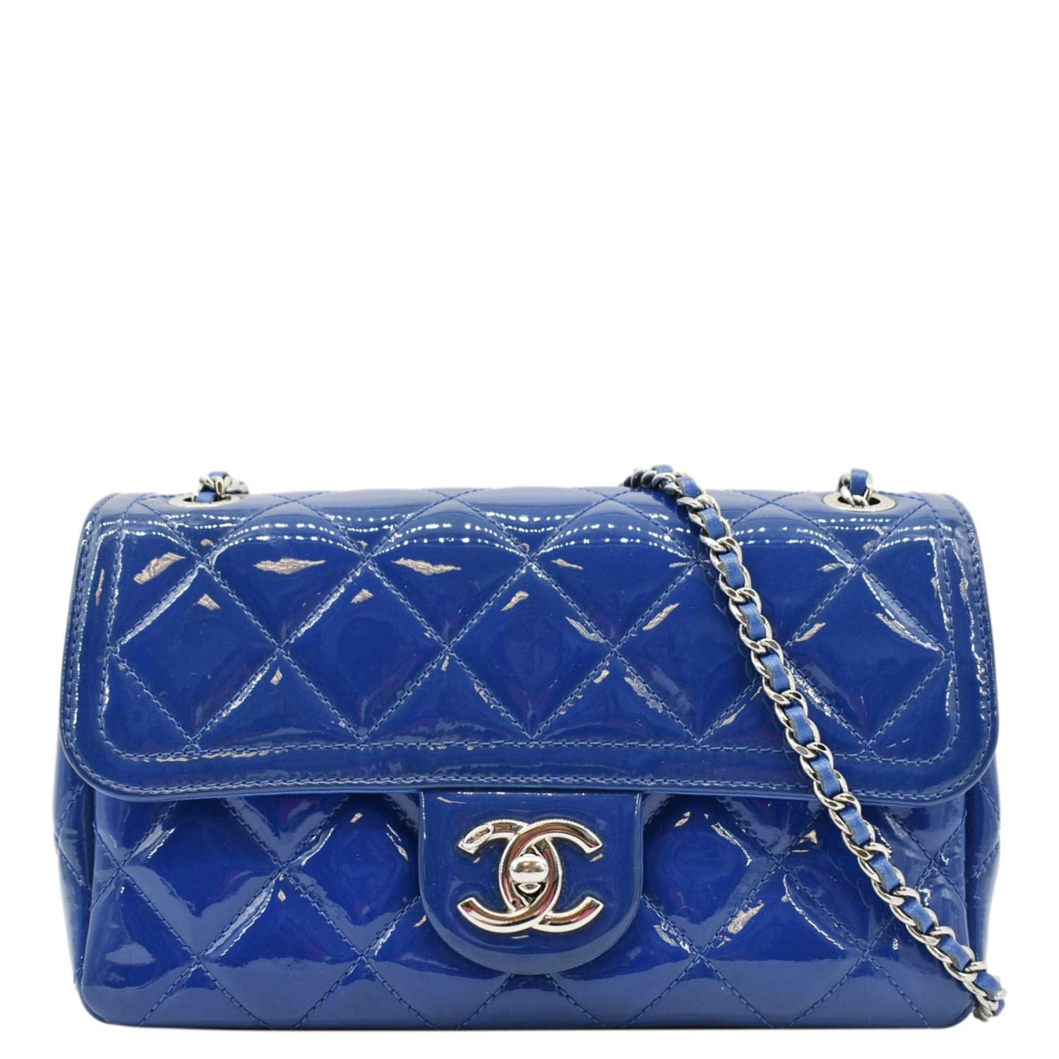 Chanel Coco Shine Flap Quilted Patent Leather Blue Travel Bag