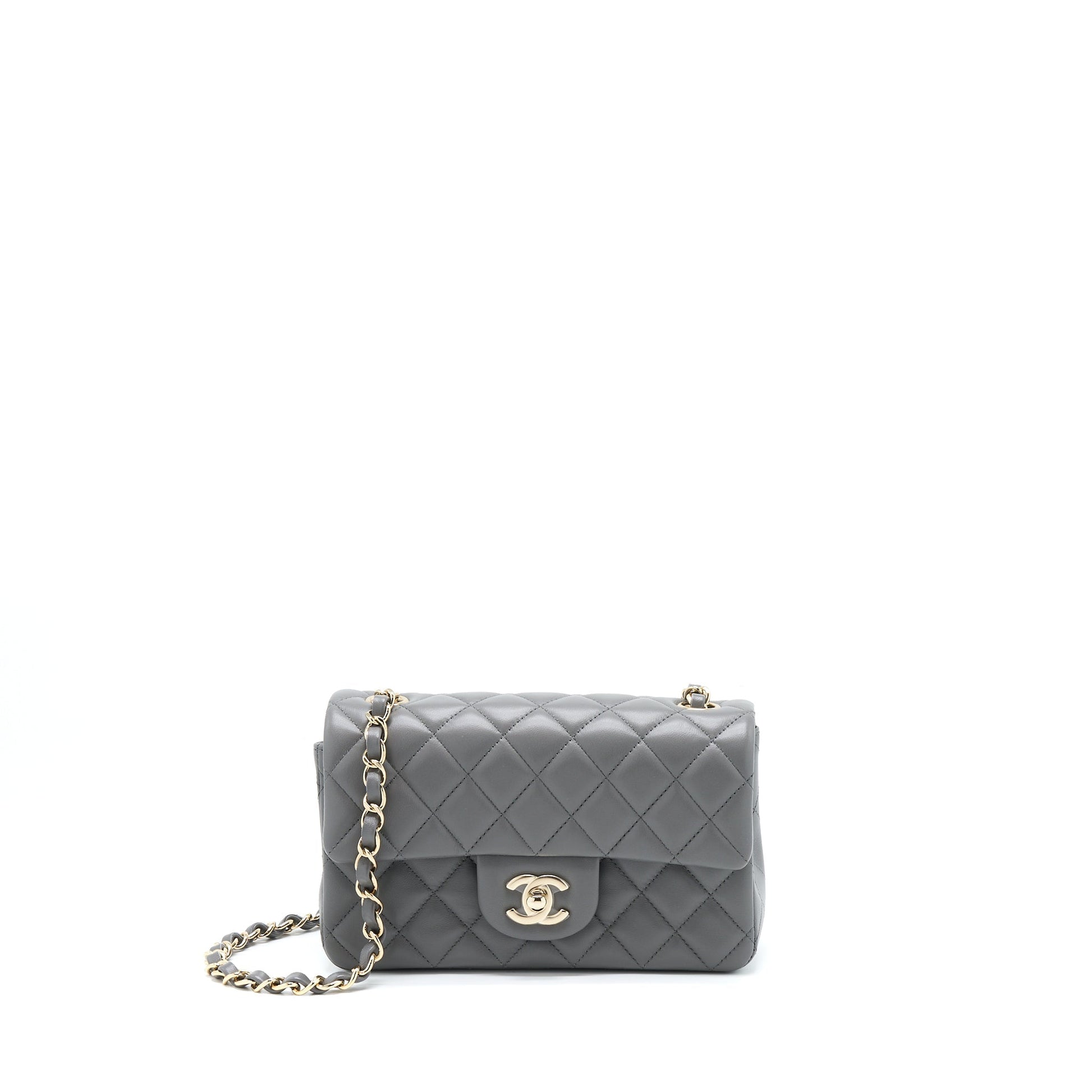 Chanel 22A Rectangular Flap Lambskin LGHW Microchip Grey Shoulder Bag Microchip 1