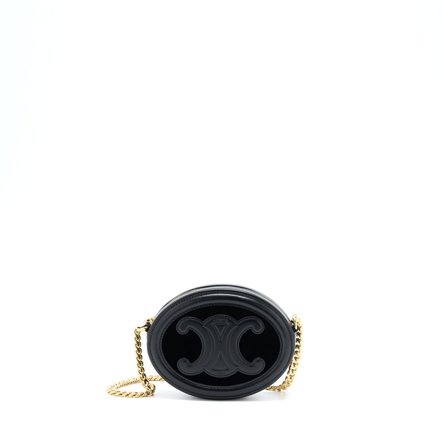 Celine Oval Purse Cuir Triomphe Calfskin Velvet With Chain Travel Bag