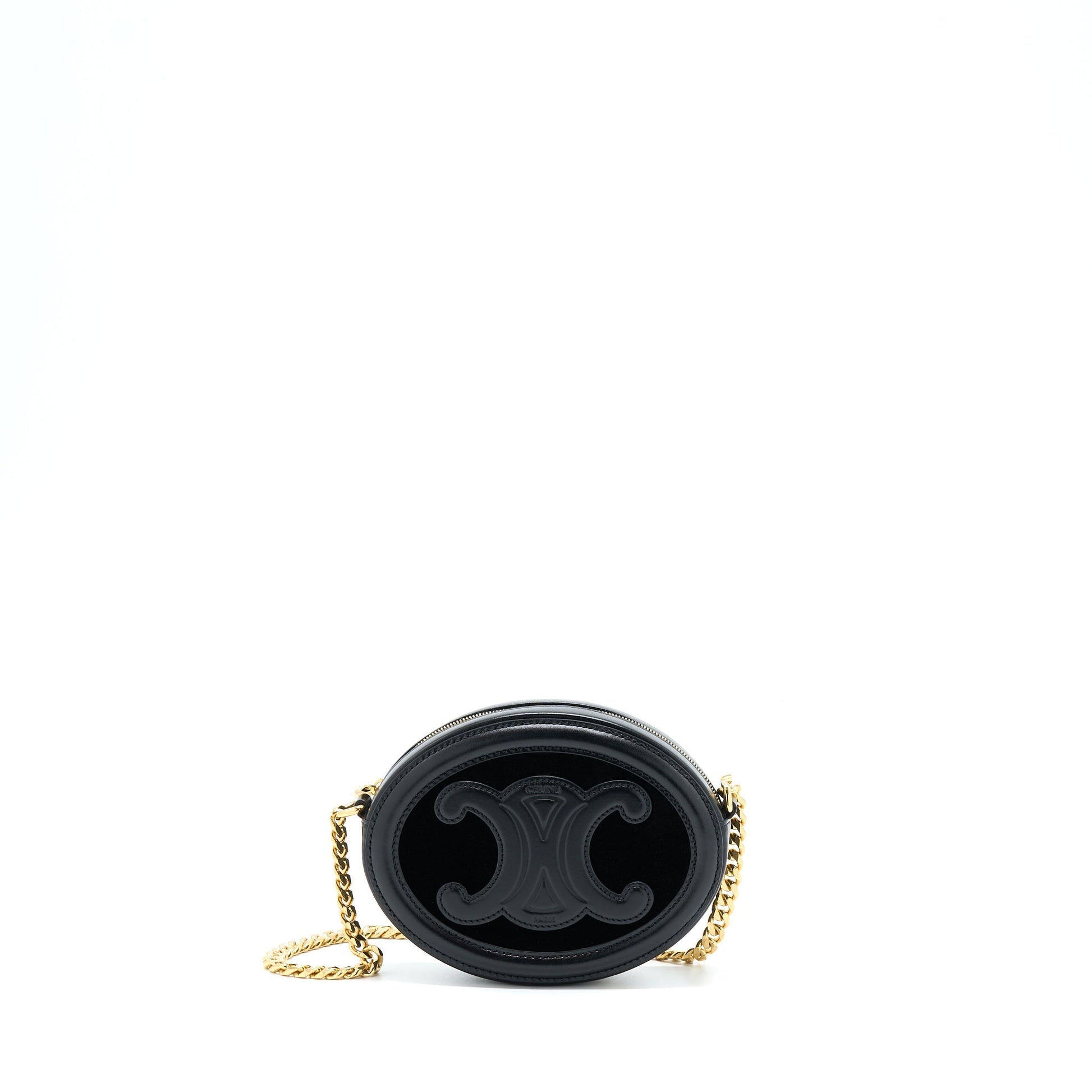 Celine Oval Purse Cuir Triomphe Calfskin Velvet With Chain Travel Bag