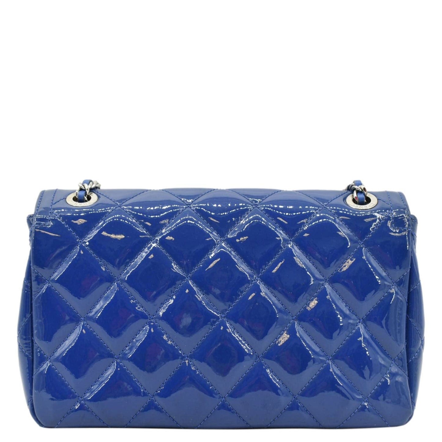 Chanel Coco Shine Flap Quilted Patent Leather Blue Travel Bag