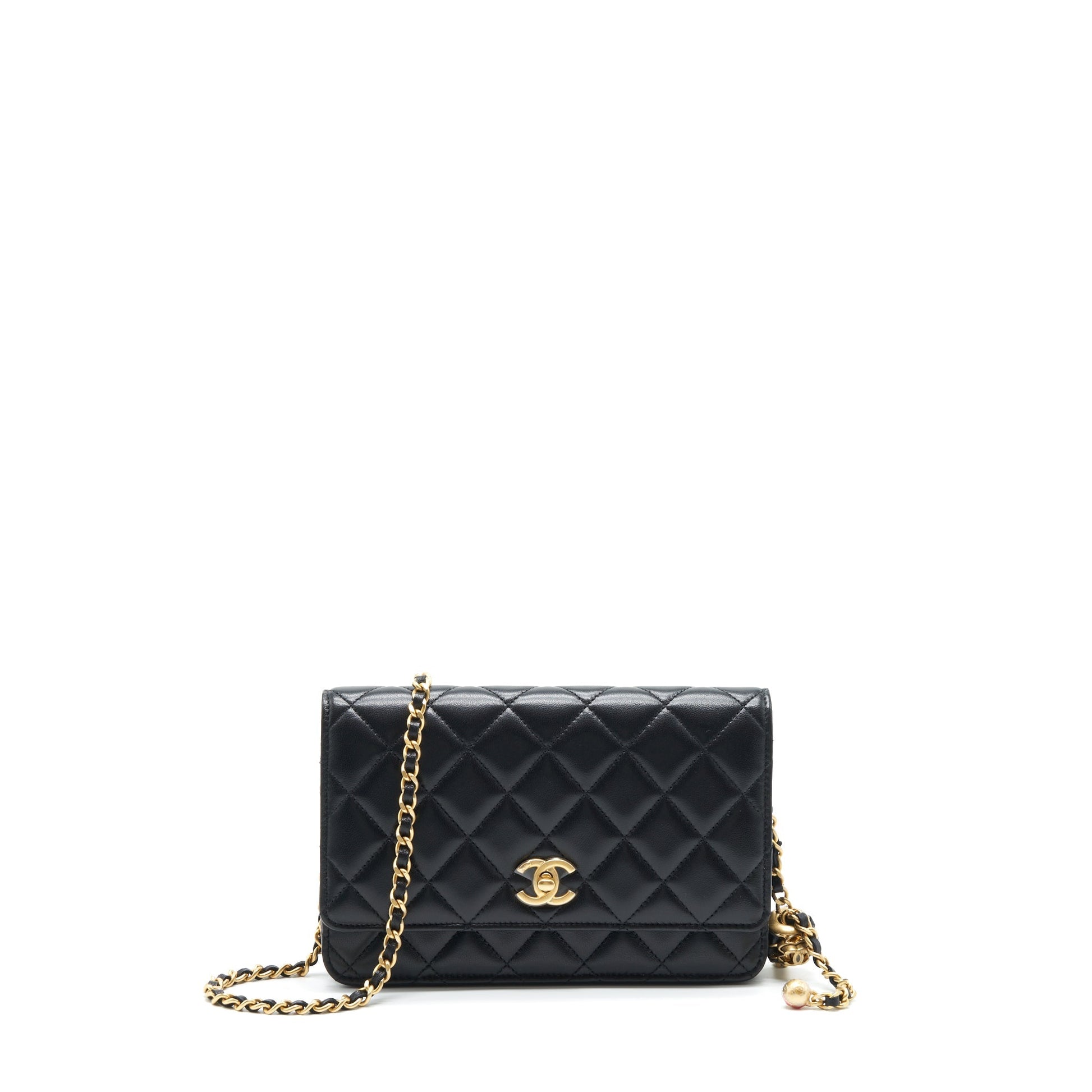 Chanel 22S Pearl Crush On Lambskin GHW Black Wallet Case Microchip 1