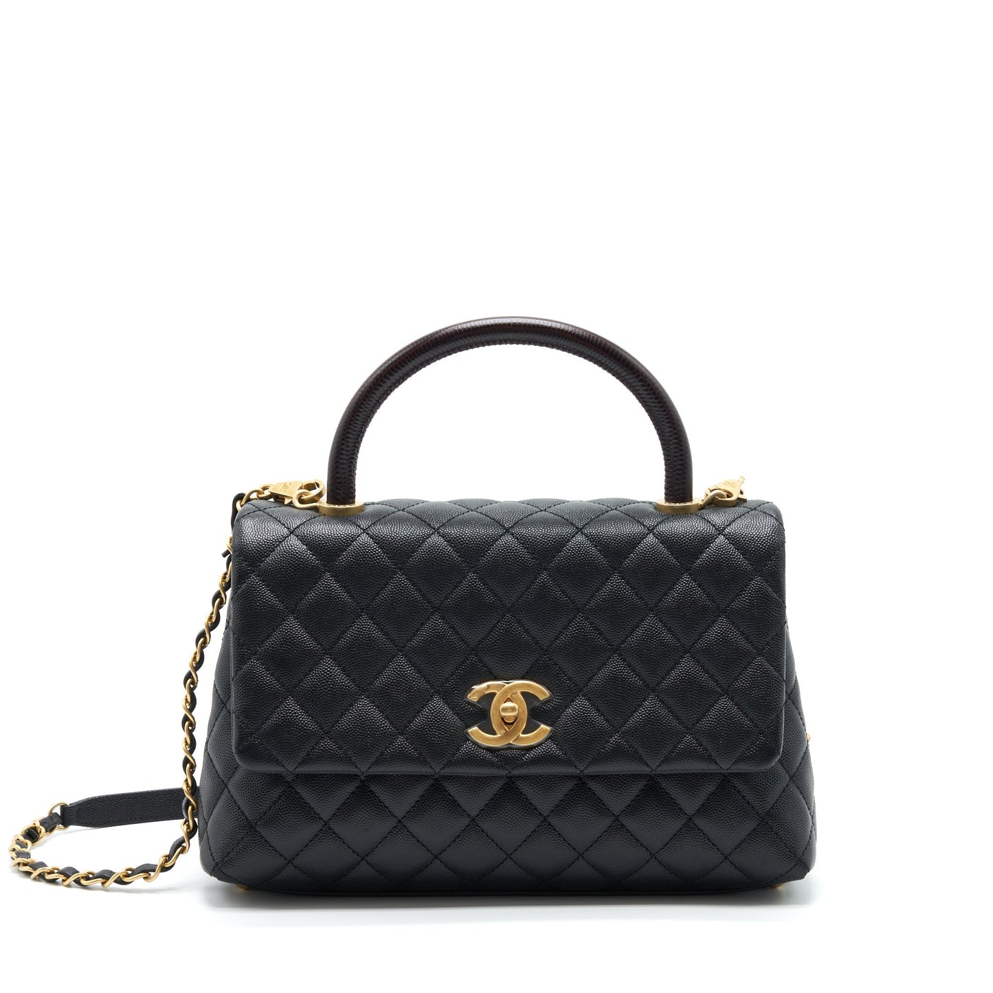 Chanel Coco Handle Lizard Embossed Handle Caviar Black Handbag