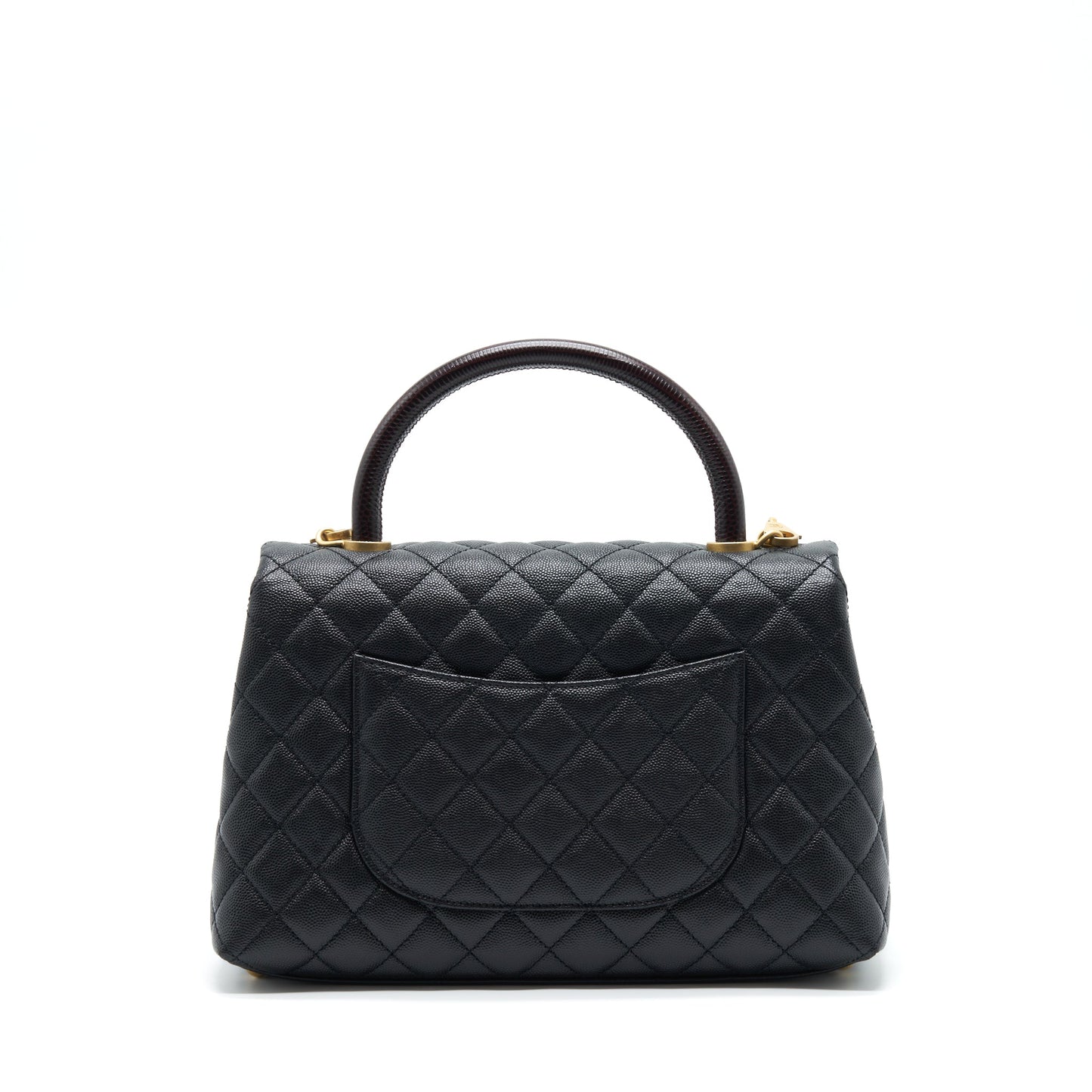 Chanel Coco Handle Lizard Embossed Handle Caviar Black Handbag