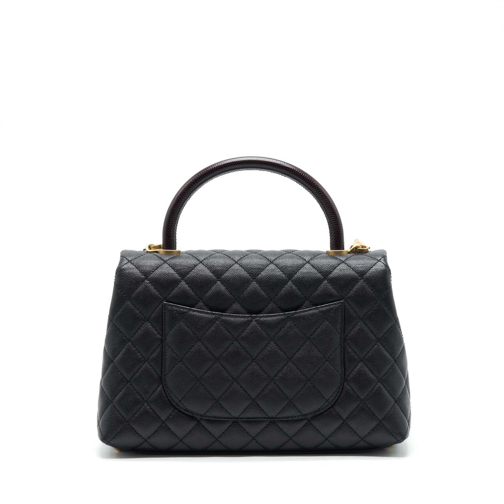 Chanel Coco Handle Lizard Embossed Handle Caviar Black Handbag