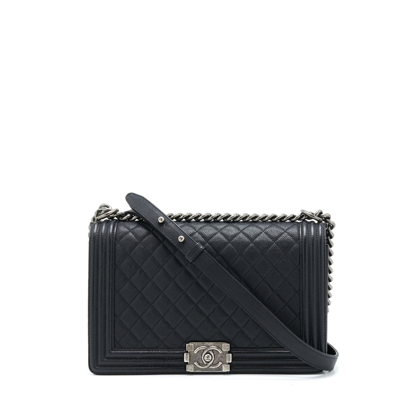 Chanel New 28cm Boy Caviar Ruthenium SHW Black Handbag