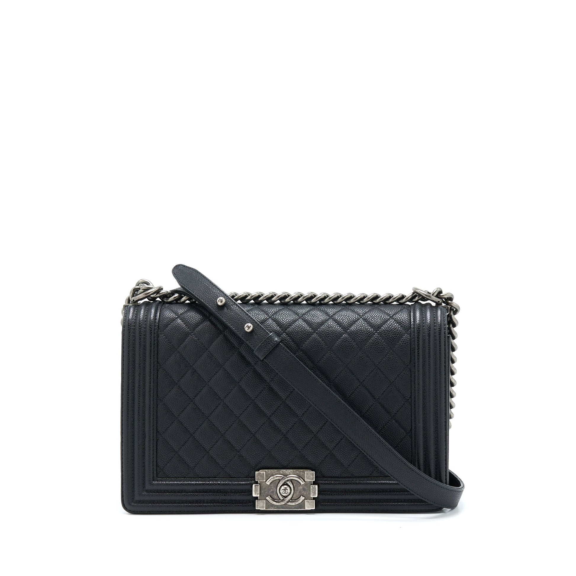 Chanel New 28cm Boy Caviar Ruthenium SHW Black Handbag