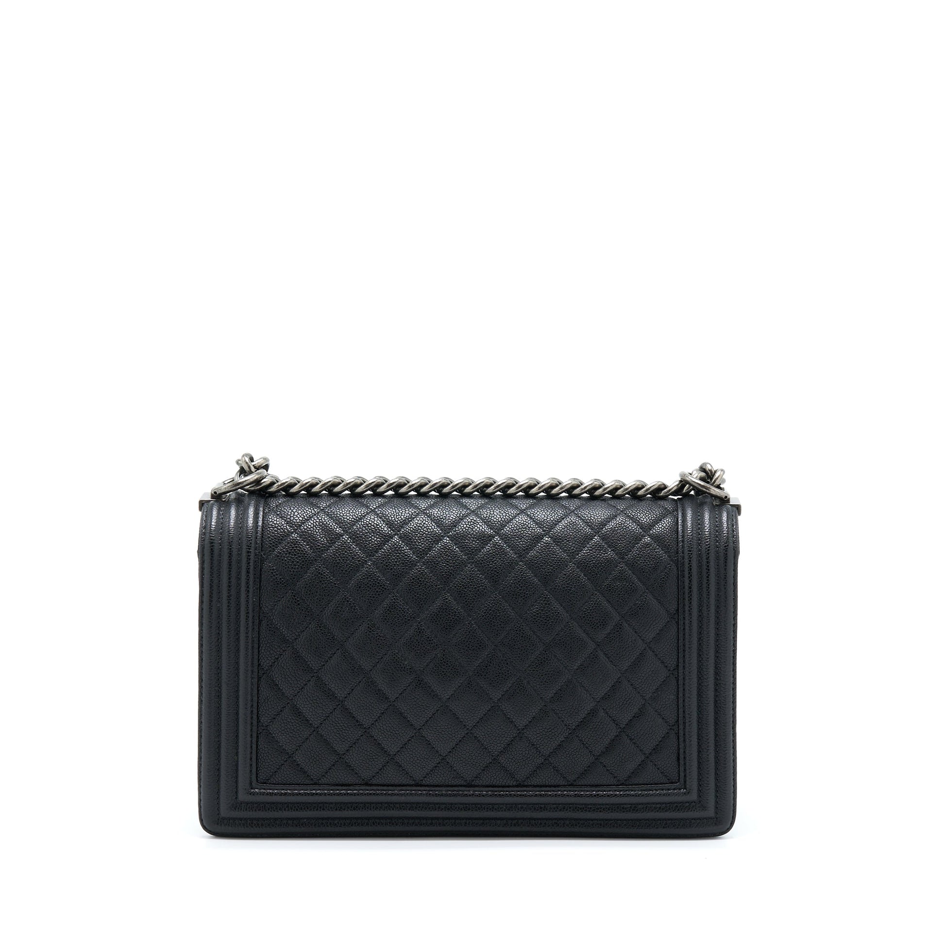 Chanel New 28cm Boy Caviar Ruthenium SHW Black Handbag