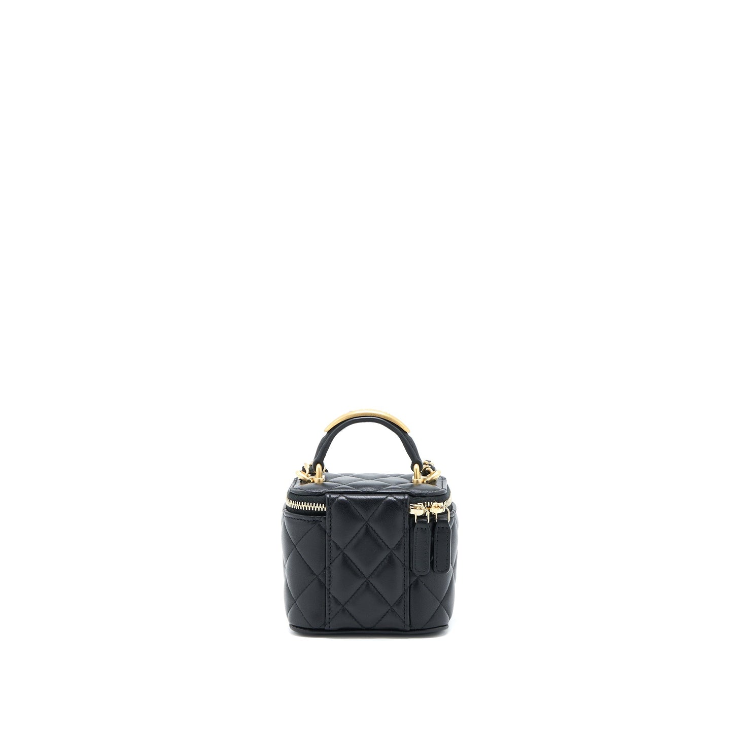 Chanel 22B Detailed Top Handle Vanity Lambskin Black Mini Bag