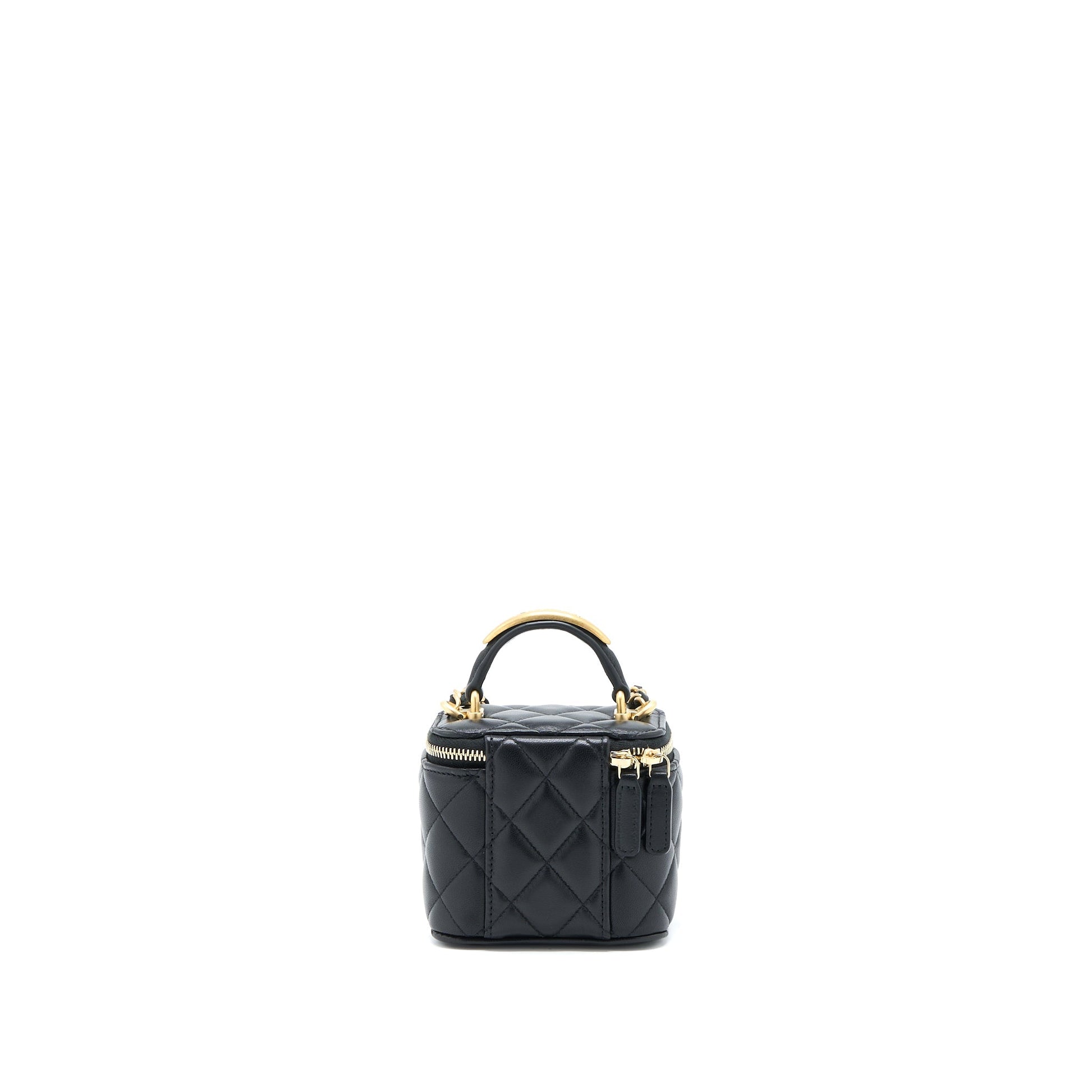 Chanel 22B Detailed Top Handle Vanity Lambskin Black Mini Bag