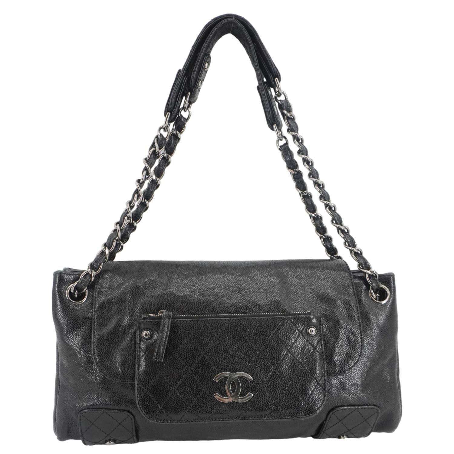 Chanel Pocket In The City Caviar Leather Shoulder Bag Black