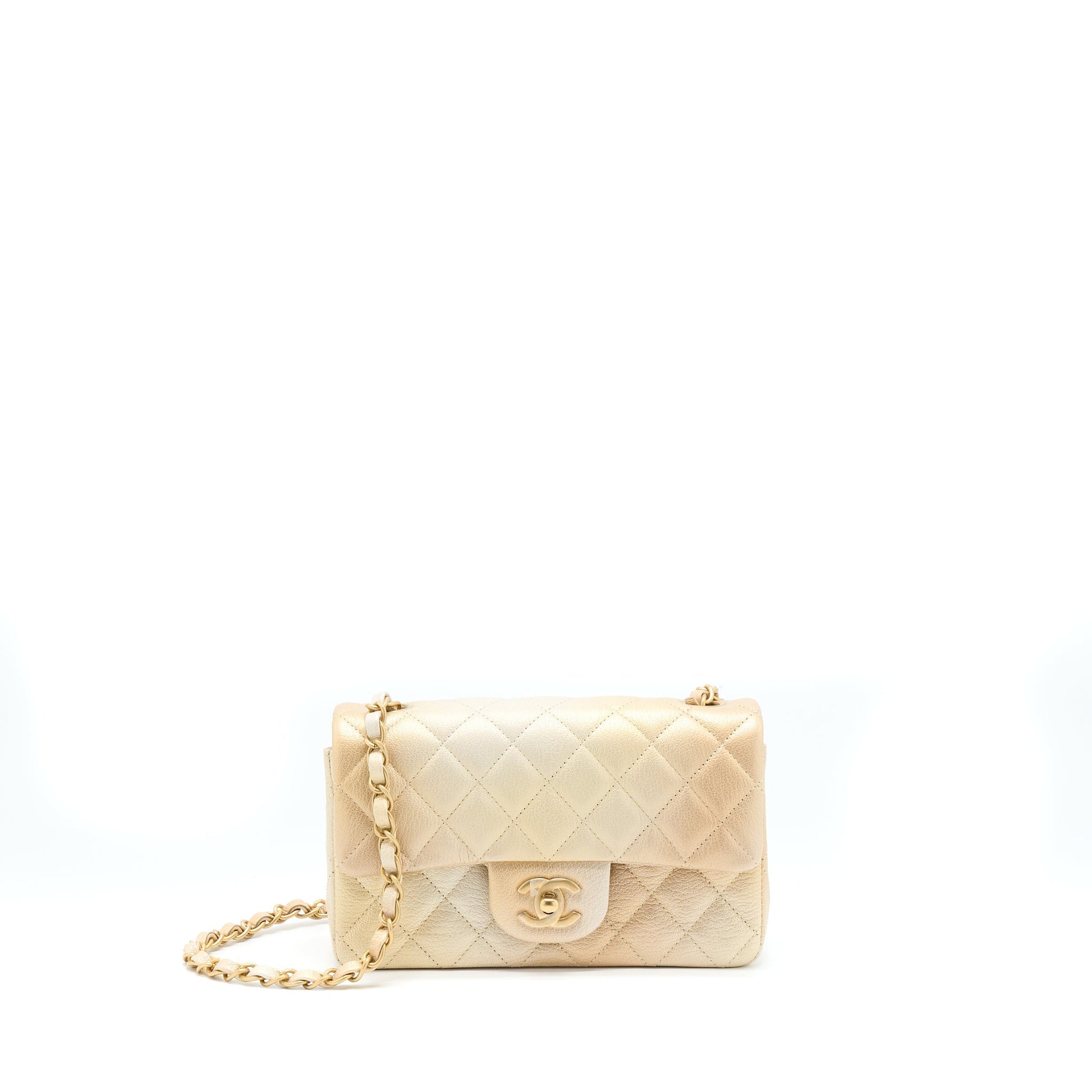 Chanel 22C Rectangular Flap Goatskin Ombre Brushed Beige Shoulder Bag Brushed Ghwmicrochip