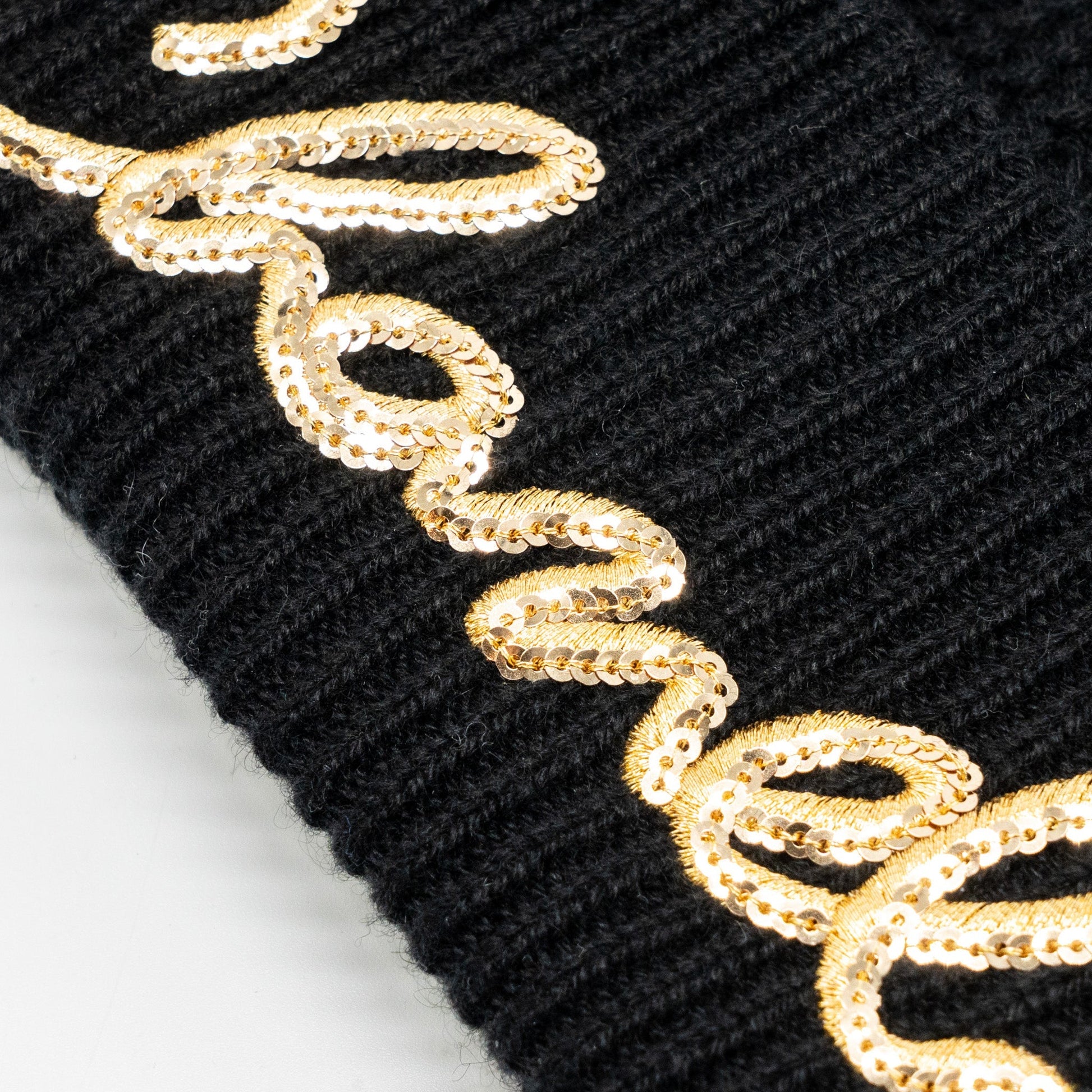 Chanel Beanie Letters Cashmere Black Gold Hat