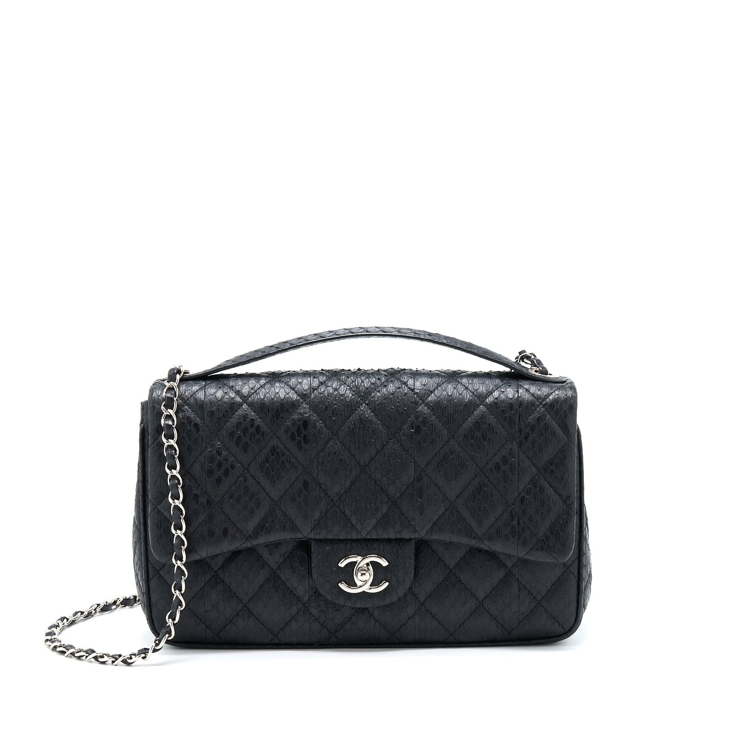 Chanel Top Handle Flap Python SHW Black Shoulder Bag