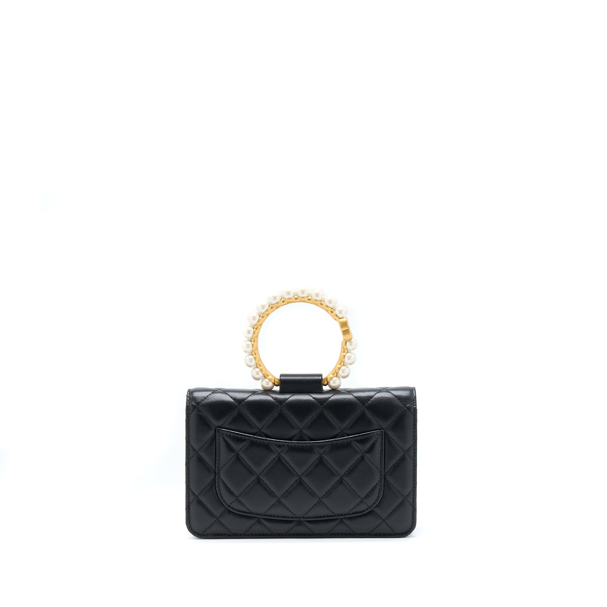 Chanel 21S On Pearl CC logo Round Black Wallet Case