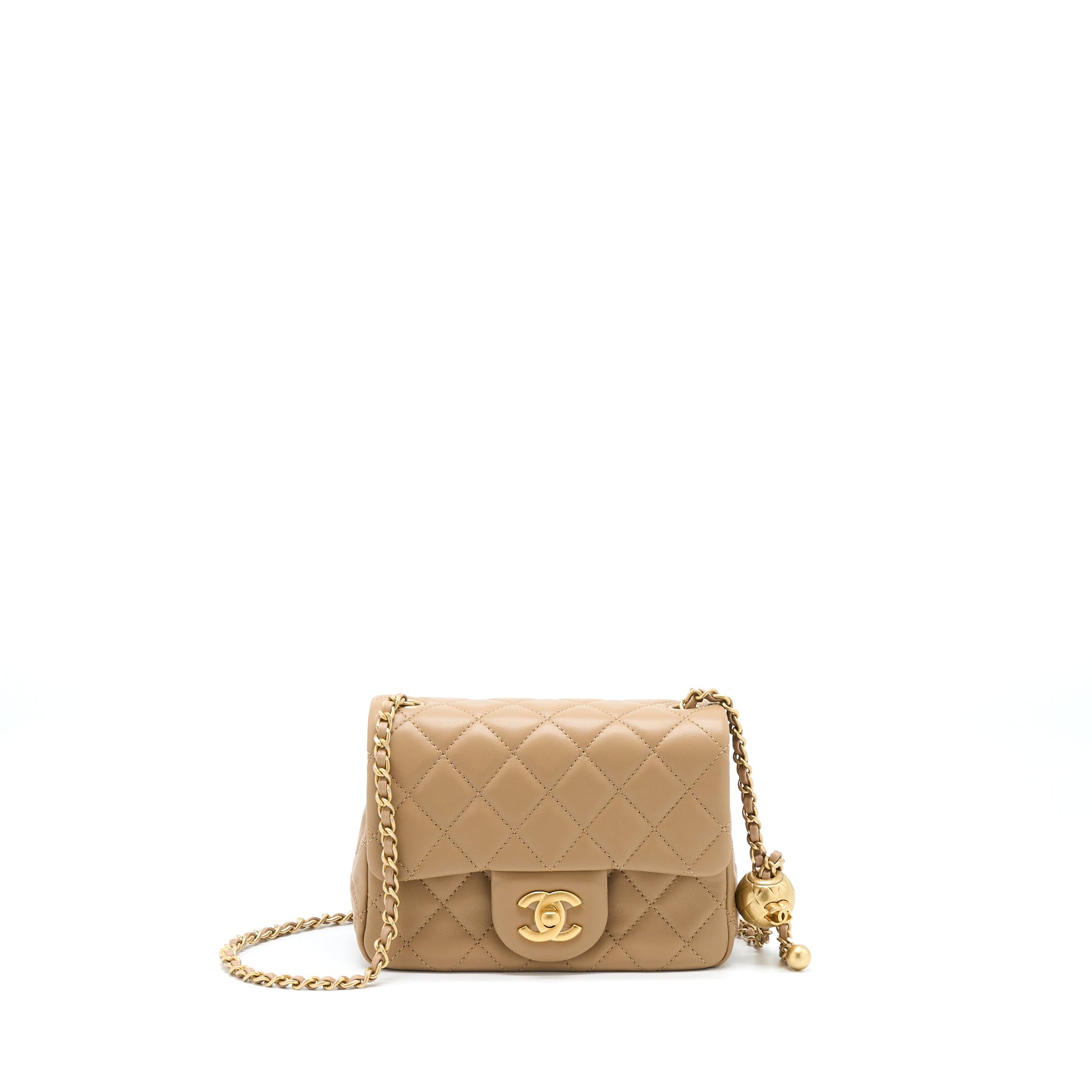 Chanel Pearl Crush Square Flap Lambskin Dark Beige Shoulder Bag