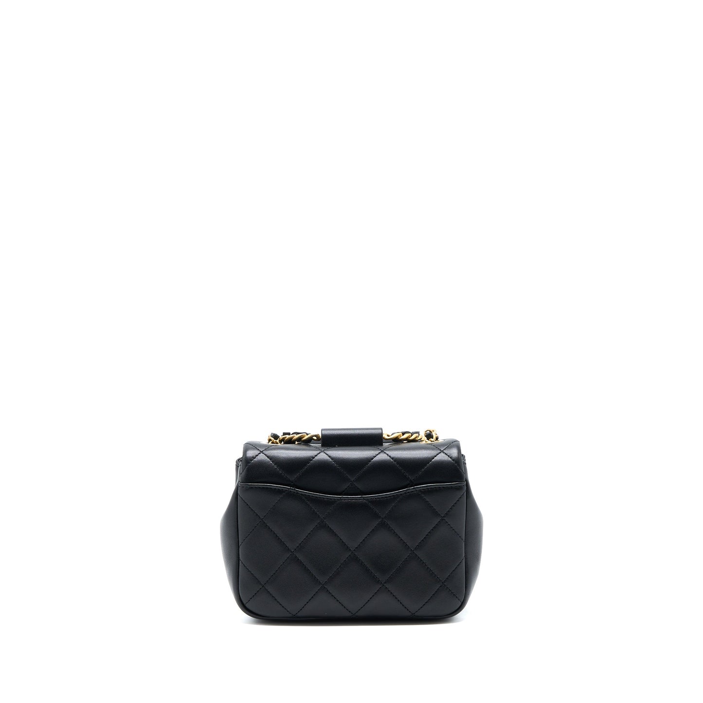 Chanel Circular Handle Quilted Flap Lambskin Brushed Black Shoulder Bag
