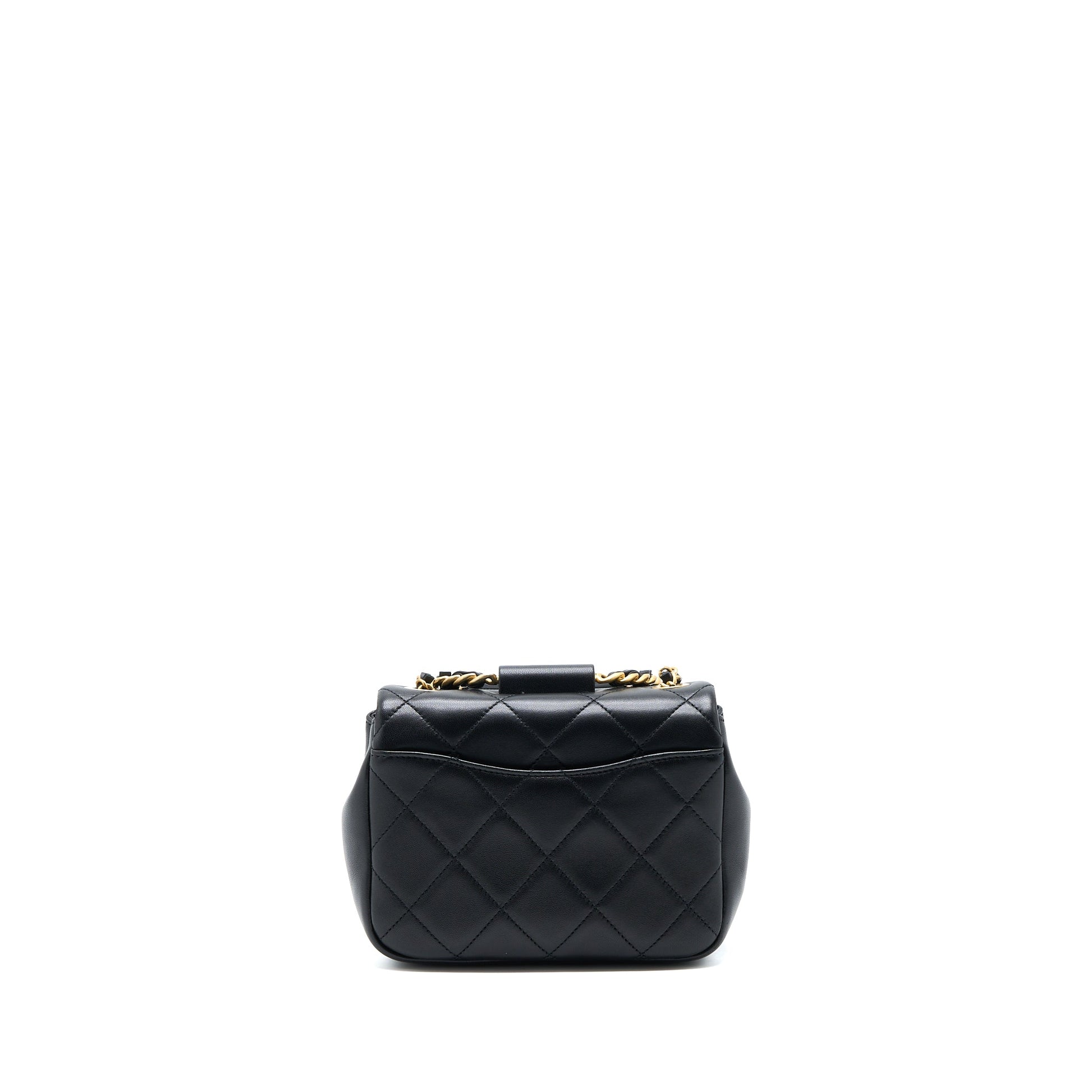 Chanel Circular Handle Quilted Flap Lambskin Brushed Black Shoulder Bag