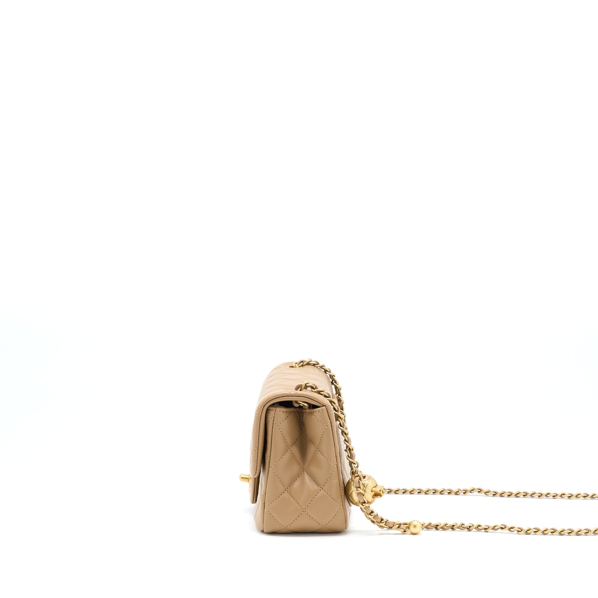 Chanel Pearl Crush Square Flap Lambskin Dark Beige Shoulder Bag