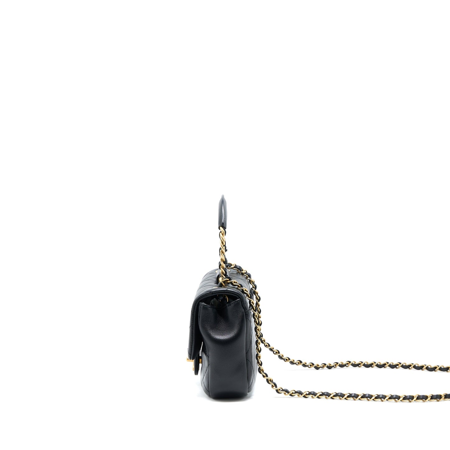Chanel Circular Handle Quilted Flap Lambskin Brushed Black Shoulder Bag