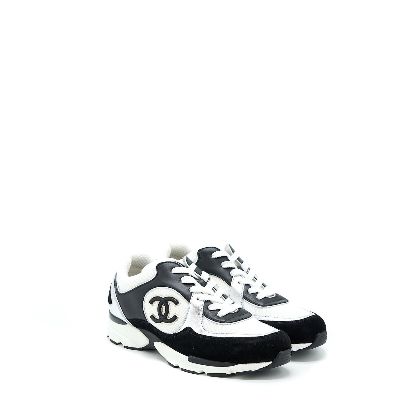 Chanel r Black White Silver Handbag