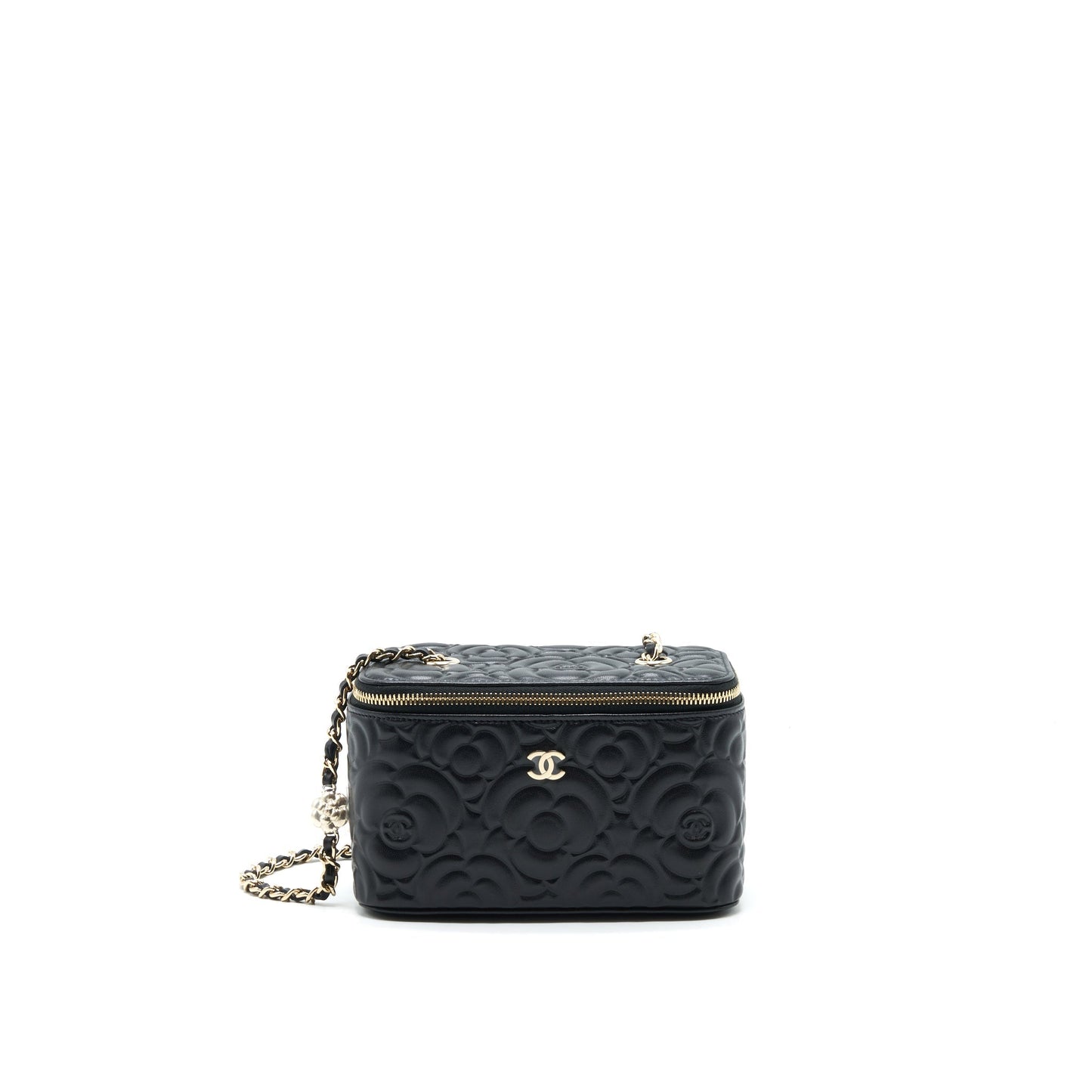 Chanel Camellia Long vanity chains lambskin LGHW Black Handbag