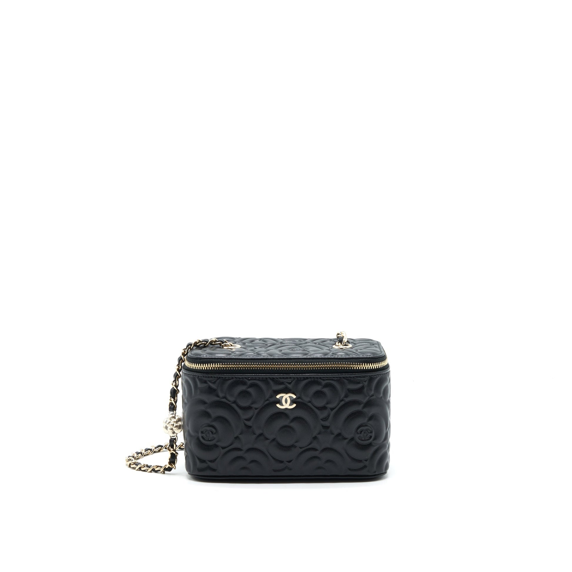 Chanel Camellia Long vanity chains lambskin LGHW Black Handbag