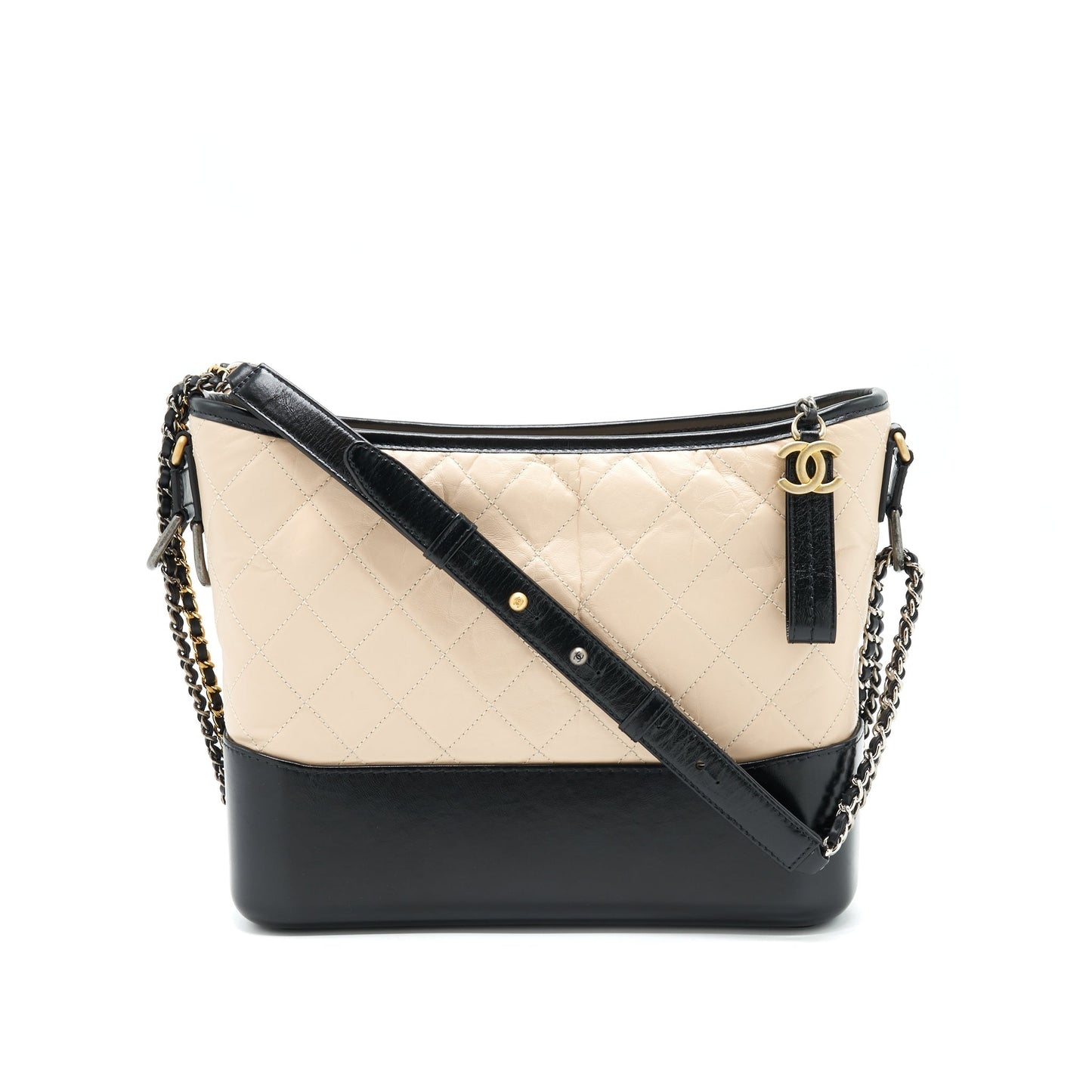 Chanel Gabrielle Hobo Black Beige Shoulder Bag